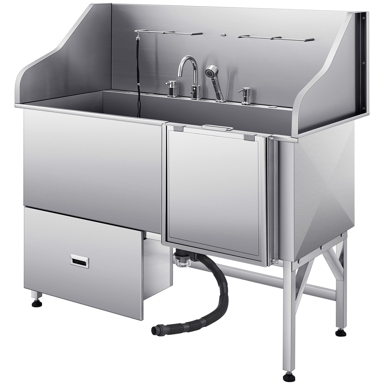 VEVOR 155 cm Dog Grooming Bath Tub Stainless Steel w Ramp Water Filter