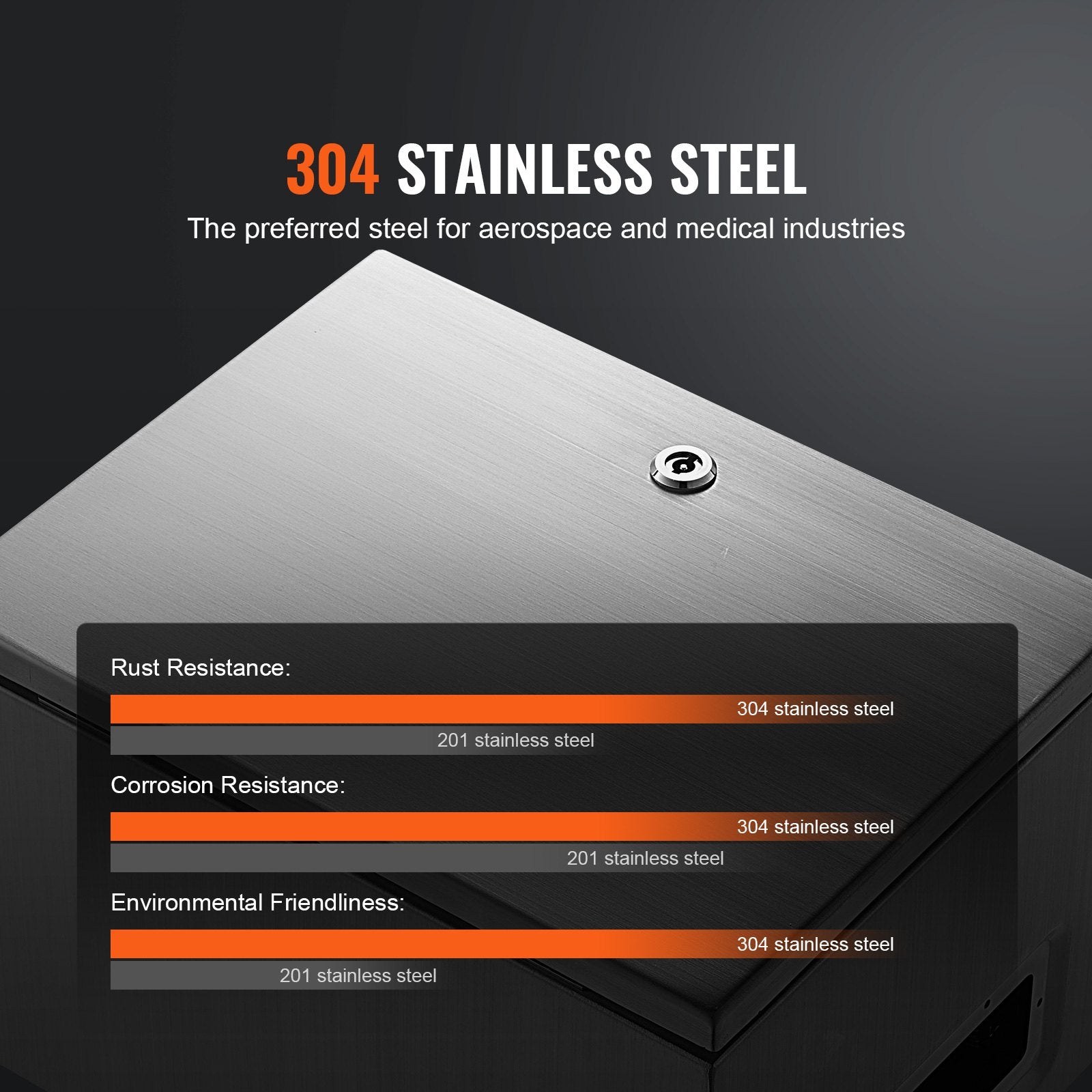 VEVOR Steel Electrical Box, 40x30x25 cm, 304 Stainless Steel Electrical Enclosure Box, Wall-Mounted Outdoor Electrical Electronic Equipment Enclosure with Mounting Plate Hinges Lock, IP66 Waterproof