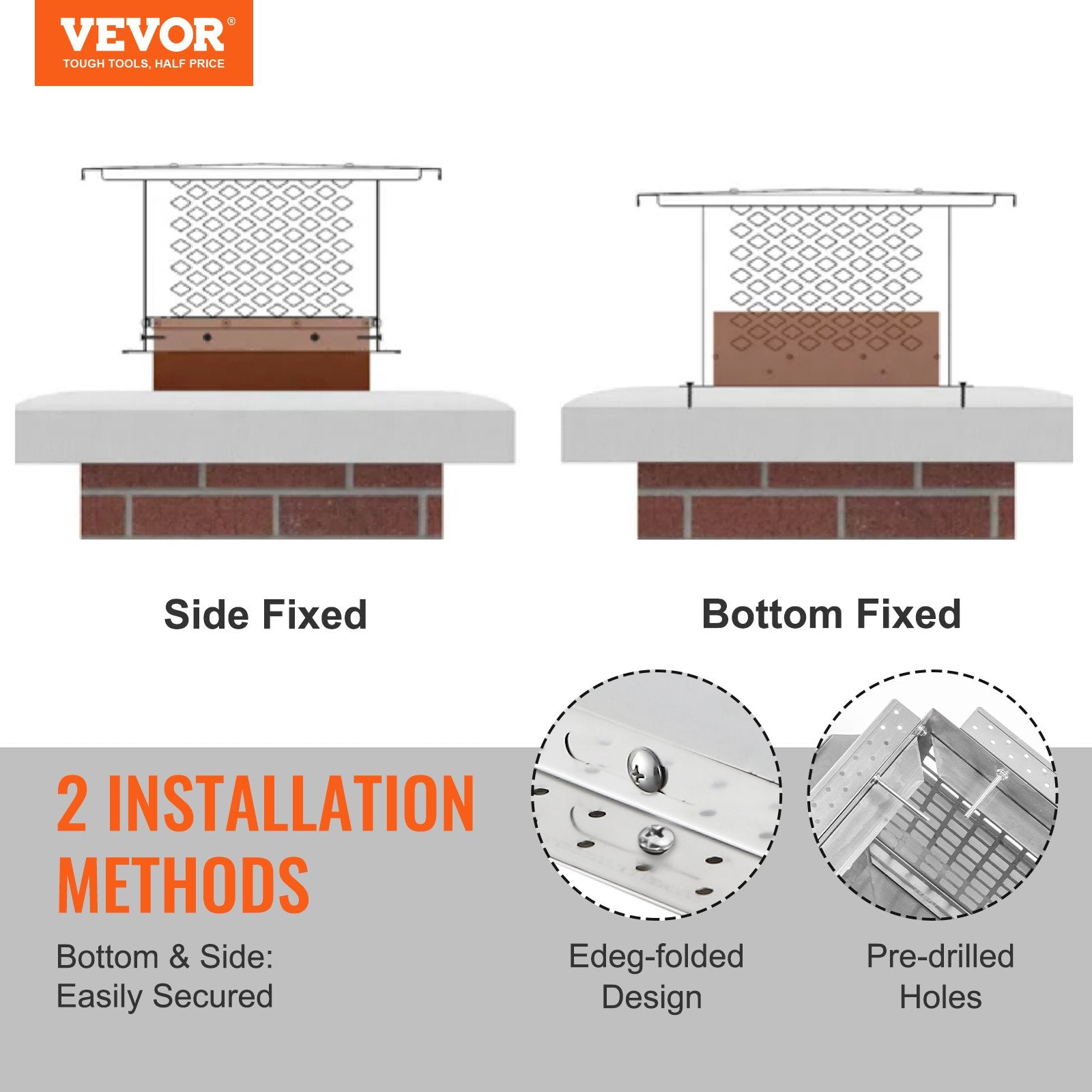 VEVOR Chimney Cap 17” x 17” 304Stainless Steel Fireplace Flue Caps Cover Mesh