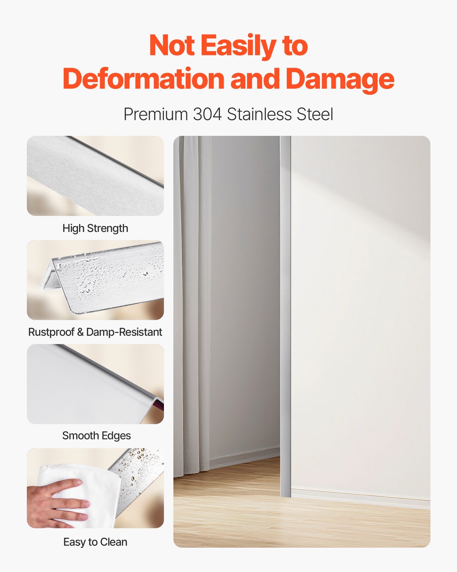 VEVOR Stainless Steel Wall Corner Protector, 38 x 38 x 2436 mm, 10 Pack Metal Corner Guards, 304 Stainless Steel Edge Trim 90-Degree Angle for Home,Office,Commercial Wall Protection, with 3m Tape