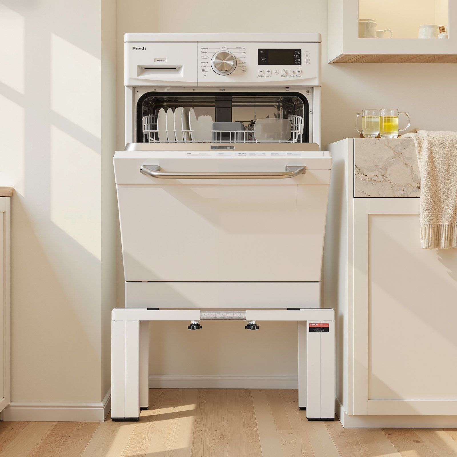 Laundry Pedestal, 305 mm Height, Washer and Dryer Pedestals with 544 kg Weight Load Capacity, 475-785 mm Adjustable, Non-Slip Feet, Heavy-duty Steel Washing Machine Stand Universal Fit, White