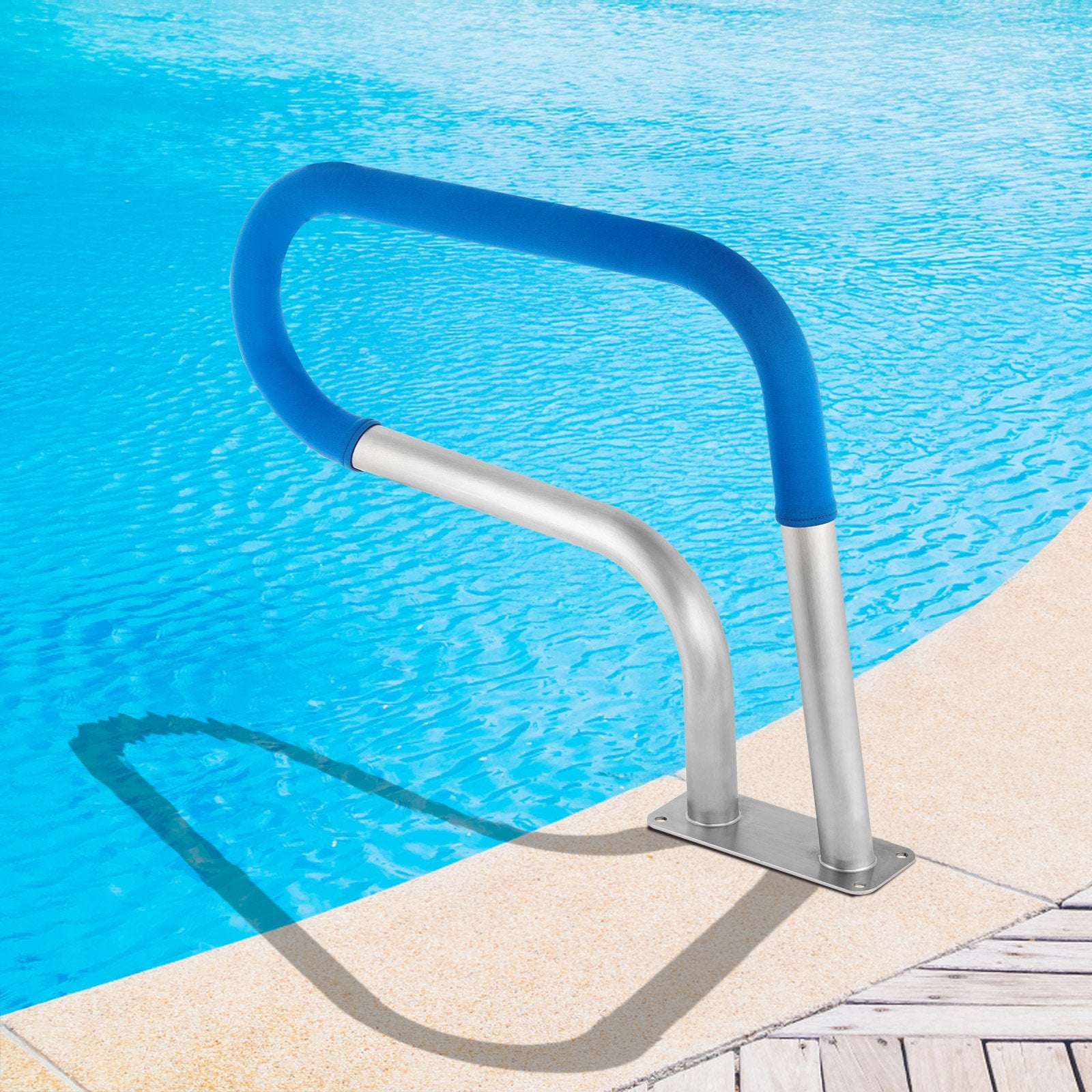VEVOR Pool Rail 30x22 Pool Railing 304 Stainless Steel 250LBS Load Capacity Silver Rustproof Pool Handrail Humanized Swimming Pool Handrail with Blue Grip Cover & M8 Drill Bit & Self-Taping Screws