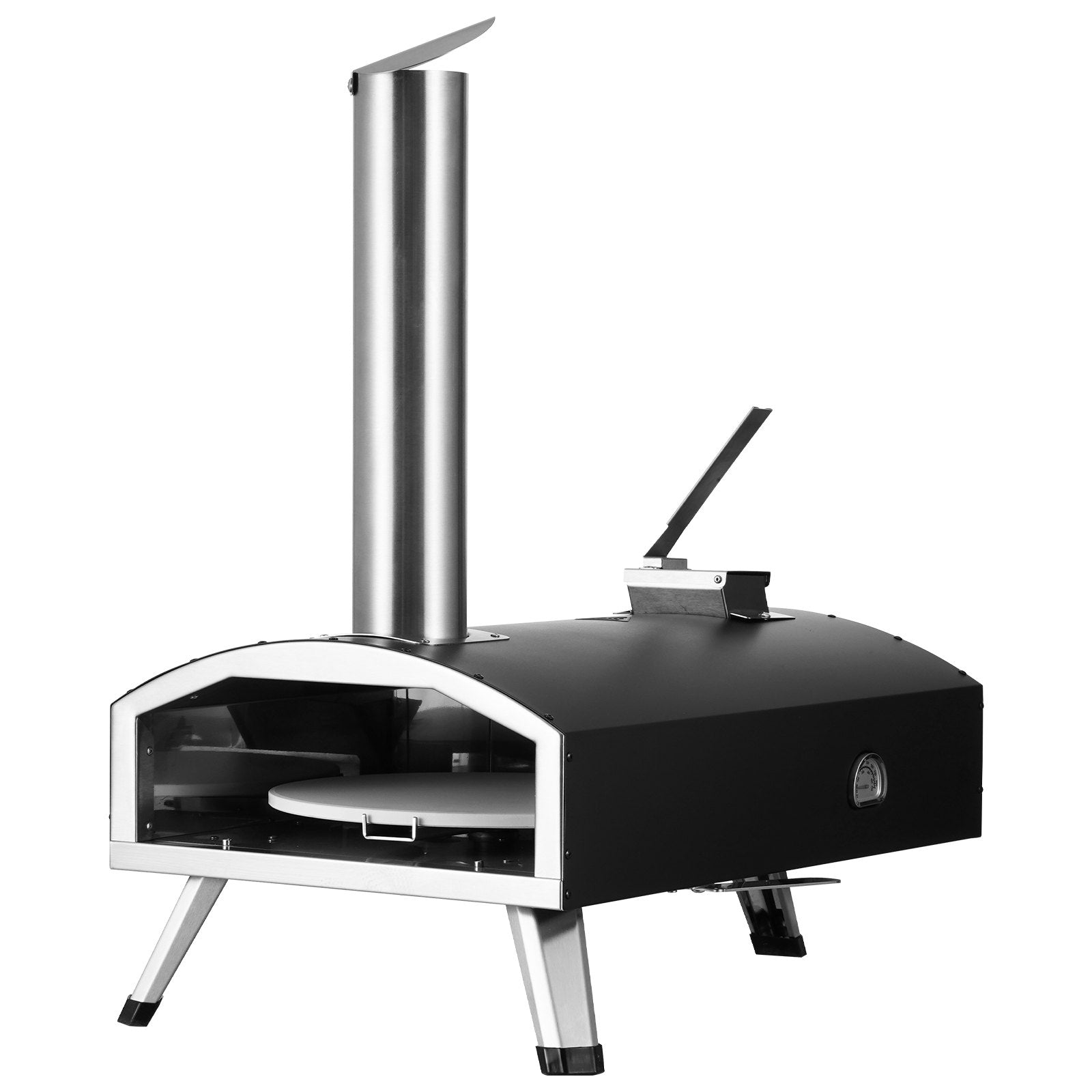 VEVOR Outdoor Pizza Oven, 12" Wood Fired Pizza Ovens, Pellet Pizza Stove with Built-in Thermometer, with Thickened Cordierite, Rotating Pizza Stone, Carry Bag, Shovel, Portable Pizza Maker for Outside Backyard Patio Camping Black