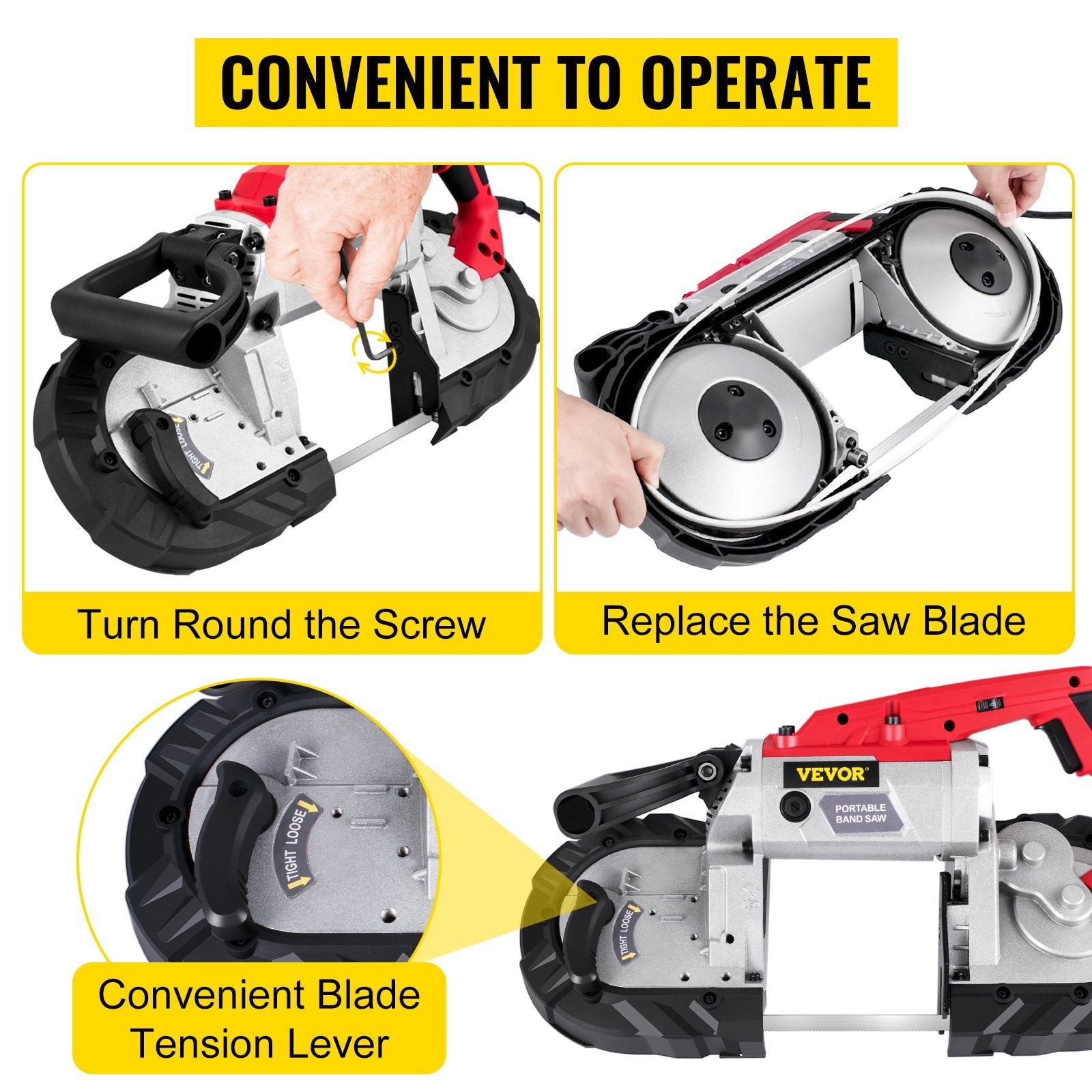 VEVOR Variable-Speed 127mm Deep Cut Portable Band Saw 220V 10Amp Motor Handheld