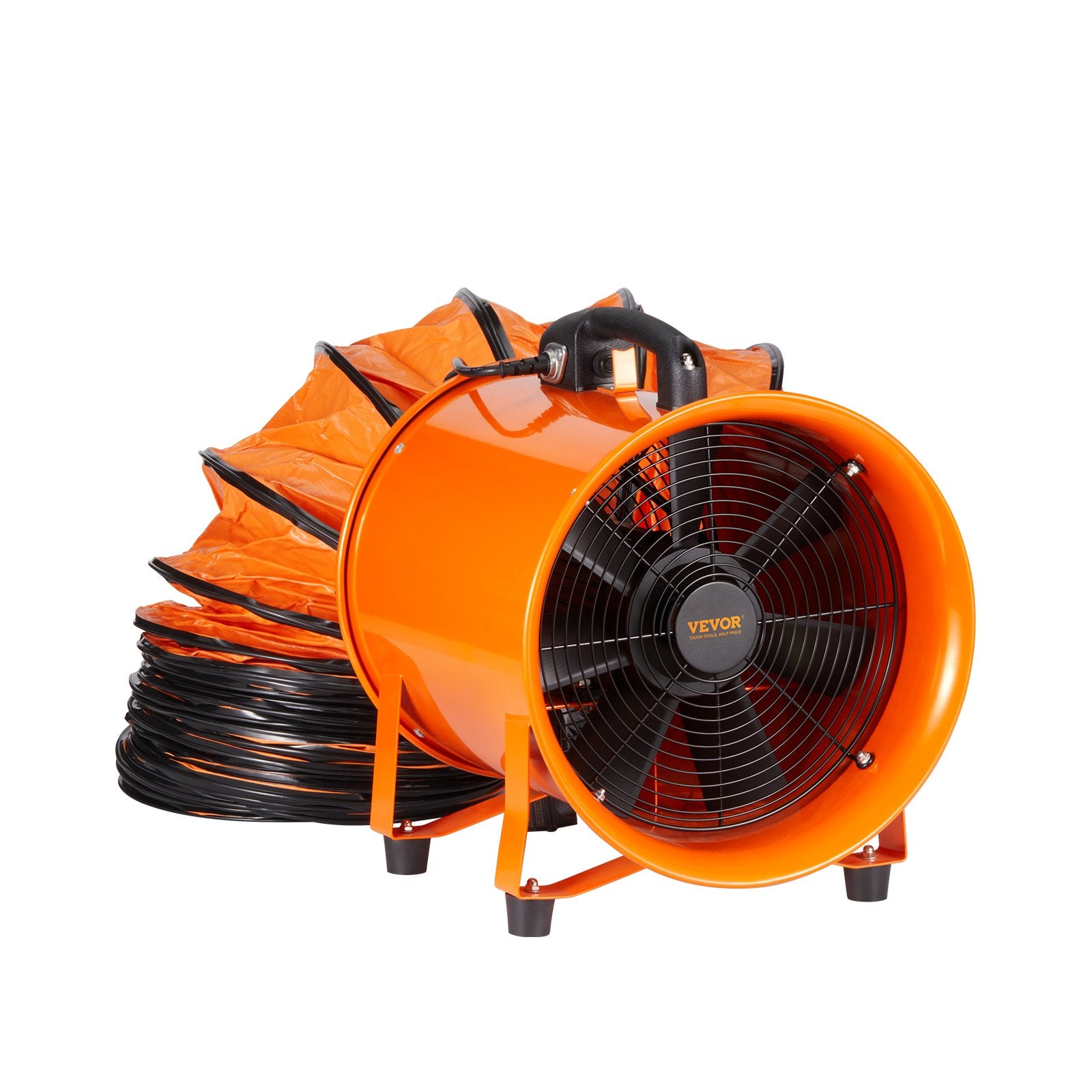 VEVOR Portable Ventilator, 254mm/10inch Heavy Duty Cylinder Fan with 5m Duct Hose, 255W Strong Shop Exhaust Blower 1720CFM, Industrial Utility Blower for Sucking Dust, Smoke, Smoke Home/Workplace