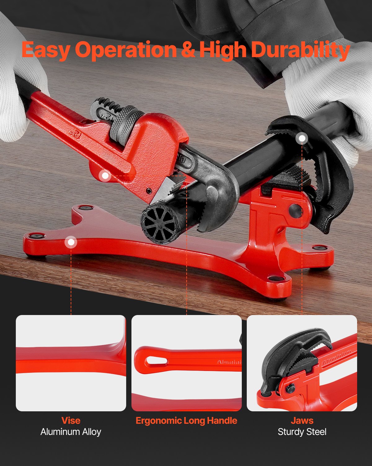 VEVOR Portable Pipe Vise, Lightweight Aluminum Pipe Vise with 1/8" to 1-1/2" Clamping Capacity, Ideal for Onsite Plumbing Installation, Repair, and Maintenance
