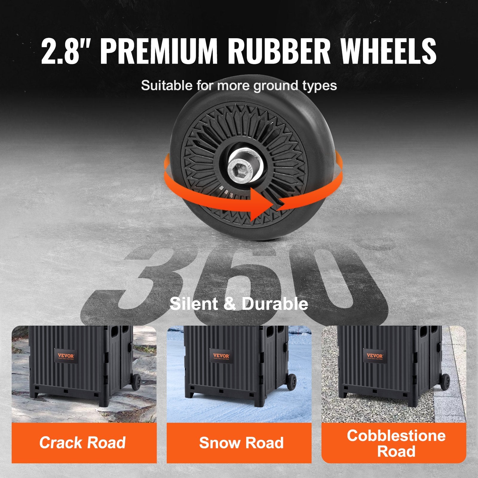 VEVOR Foldable Utility Cart, 36 kg Load Capacity, Folding Portable Rolling Crate Handcart with Durable Heavy Duty Telescoping Handle and 2 Wheels for Travel Shopping Moving Luggage Office Use, Black