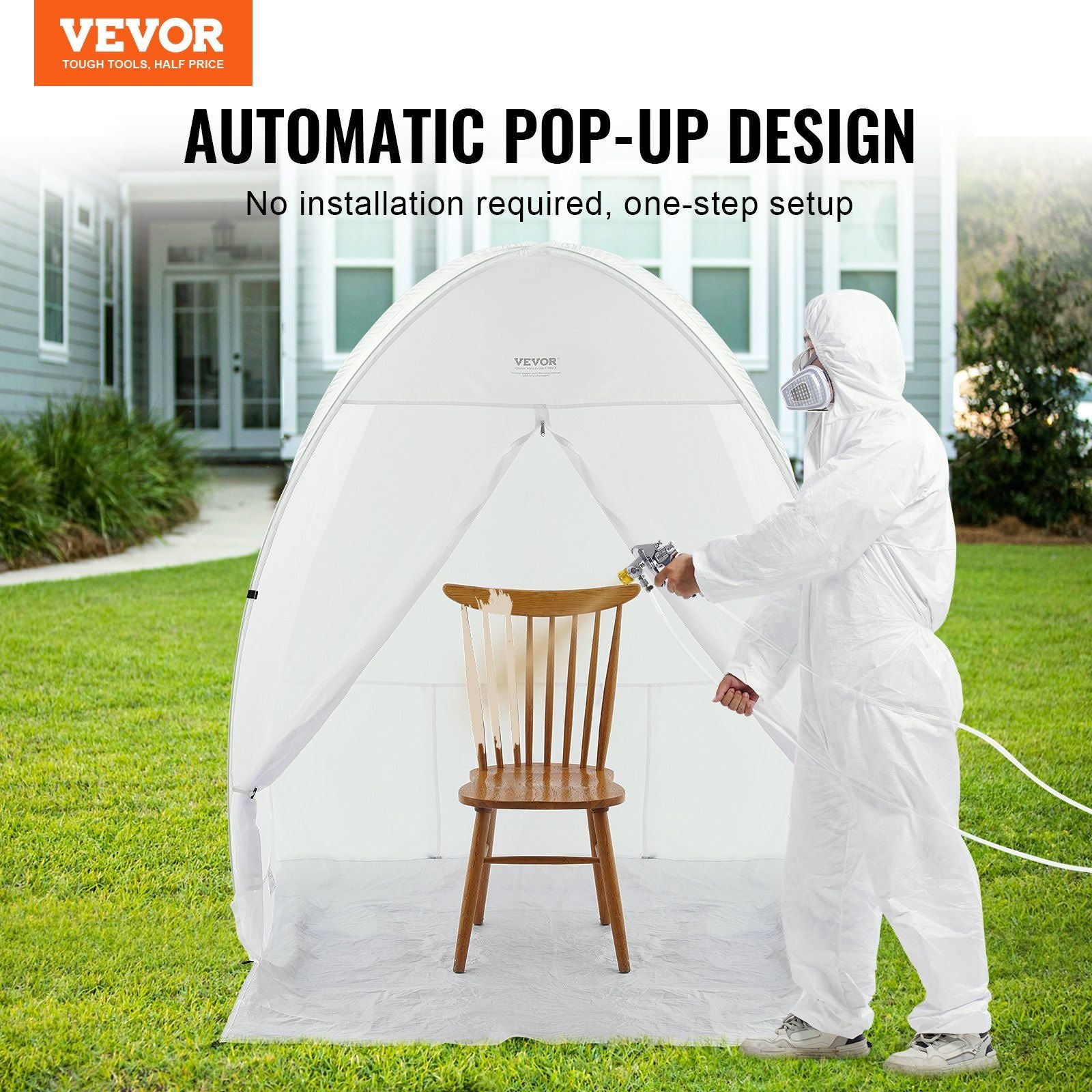 Spray Paint Shelter, 60 x 60 x 70 in Pop-Up Portable Spray Paint Tent with Built-In Floor, Exhaust Window and Storage Bag, Foldable Paint Booth for Furniture, DIY Hobby Tool Painting Station