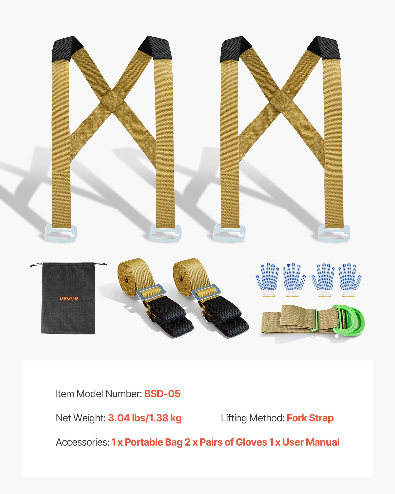 VEVOR Moving Straps, 2-Person Lifting and Moving System with 2 Harness Straps, 2 Load-bearing Straps & 1 Handheld Strap, Adjustable Lifting Shoulder Straps Move Furniture Appliances Mattresses