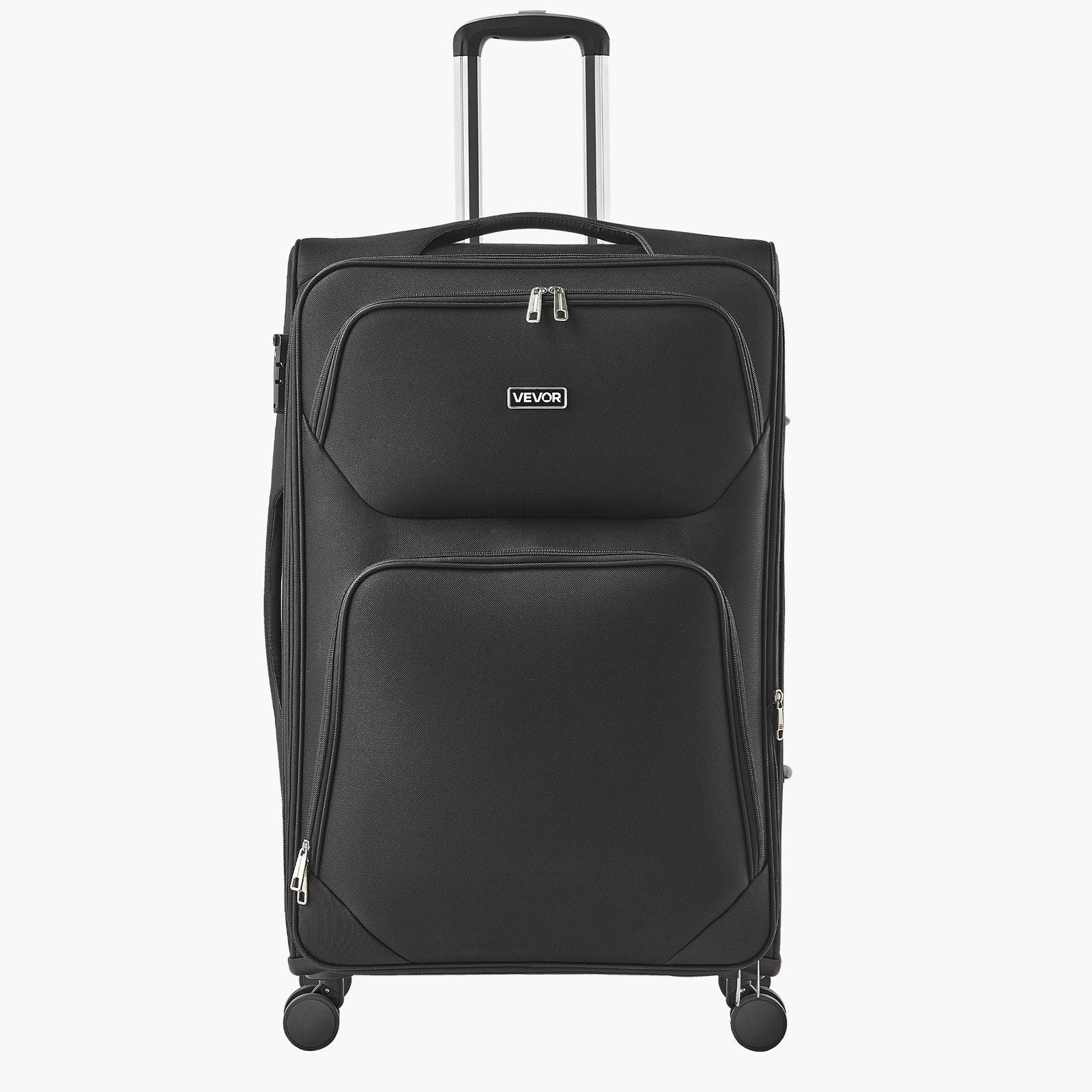 Softside Expandable Luggage with Spinner Wheels, 71 cm Softside Checked Large Luggage, Lightweight Checked Suitcase with Expandable Zippered Pocket and TSA Lock, Black