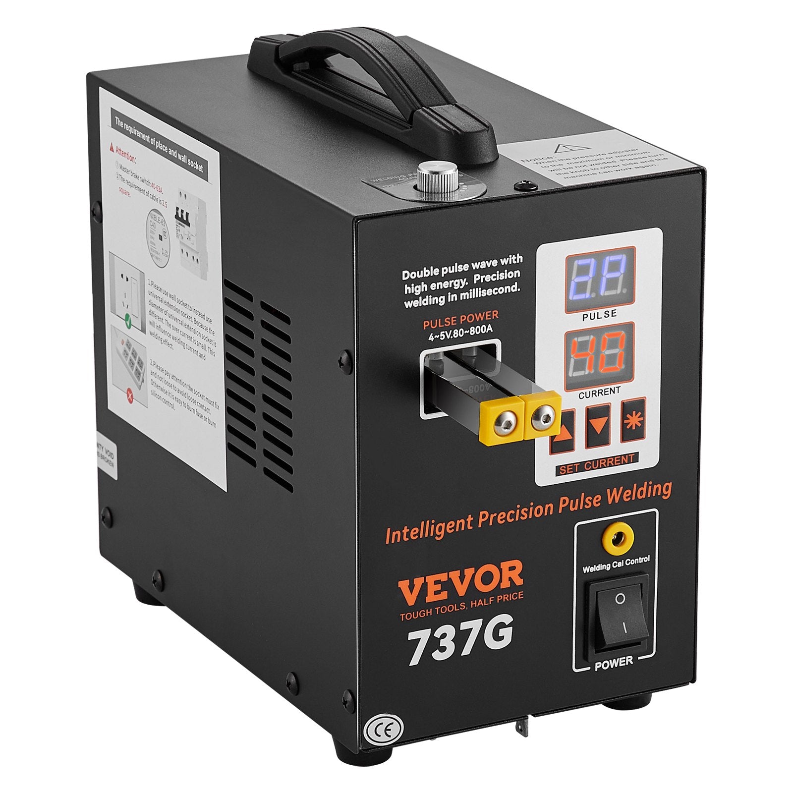 VEVOR Spot Welder, 737G Pulse Spot Welder, Portable High-Power Welding Machine Soldering Station with 2 Welding Modes and LED Lighting for 0.12mm Pure Nickel