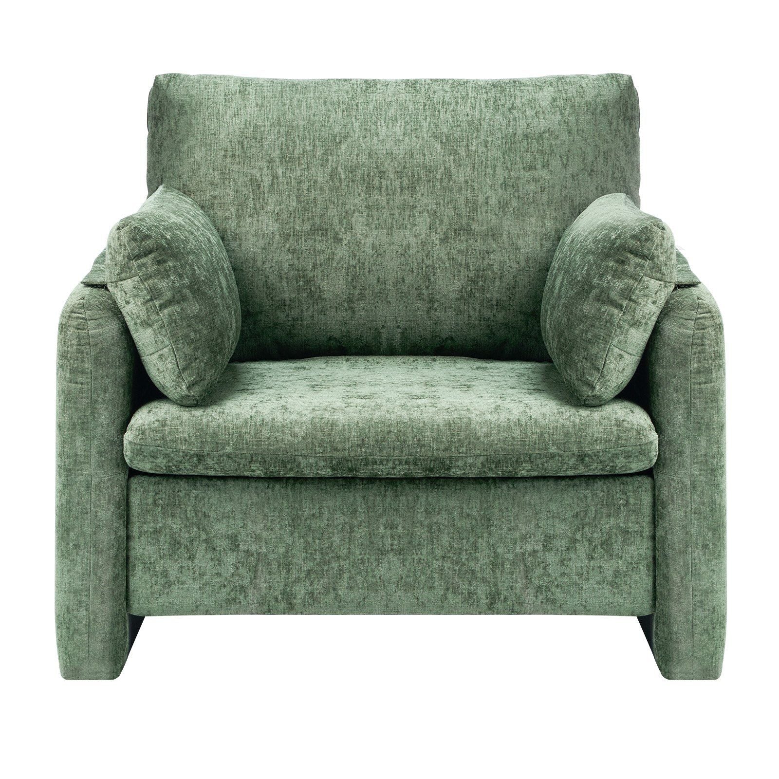 Green Accent Chair, Modern Upholstered Accent Chair with Armrests, Cloth Arm Chairs with Thick Cushion and Arched Backrest, Single Fabric Armchair for Living Room, Bedroom, Study, Office