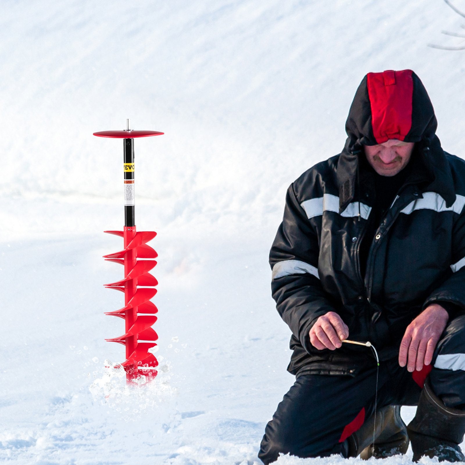 VEVOR Ice Drill Auger, 8\" Diameter Nylon Ice Auger, 39\" Length Ice Auger Bit,Auger Drill with 11.8\" Extension Rod,Auger Bit with Drill Adapter,Top Plate & Blade Guard for Ice Fishing Ice Burrowing