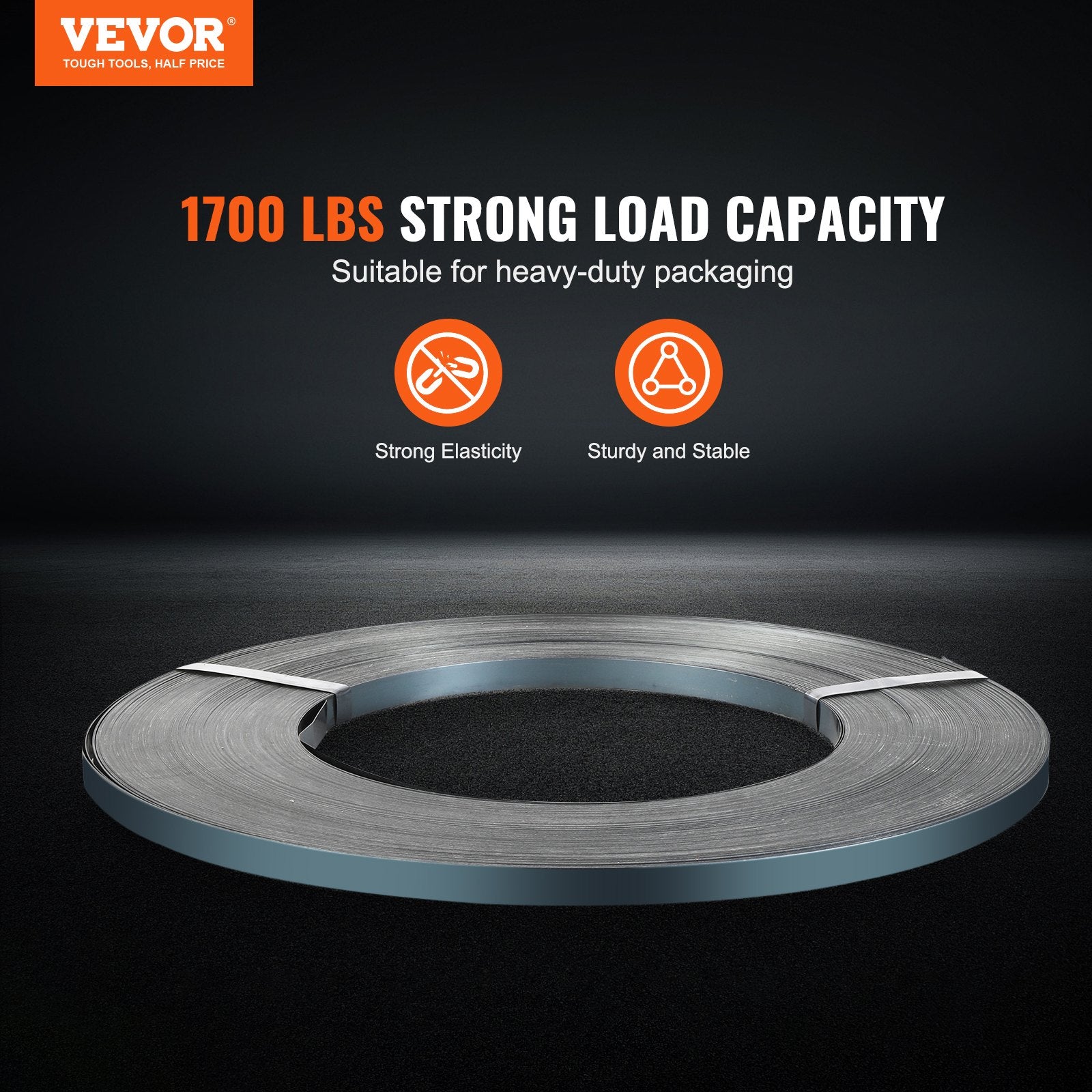VEVOR Packaging Steel Strapping Roll, 500 m Length x 19 mm Width x 0.55 mm Thickness, 770 kg Break Strength, Heavy Duty Banding Pallet Strap Coil, Portable Strong Banding Packing Metal Straps, Black