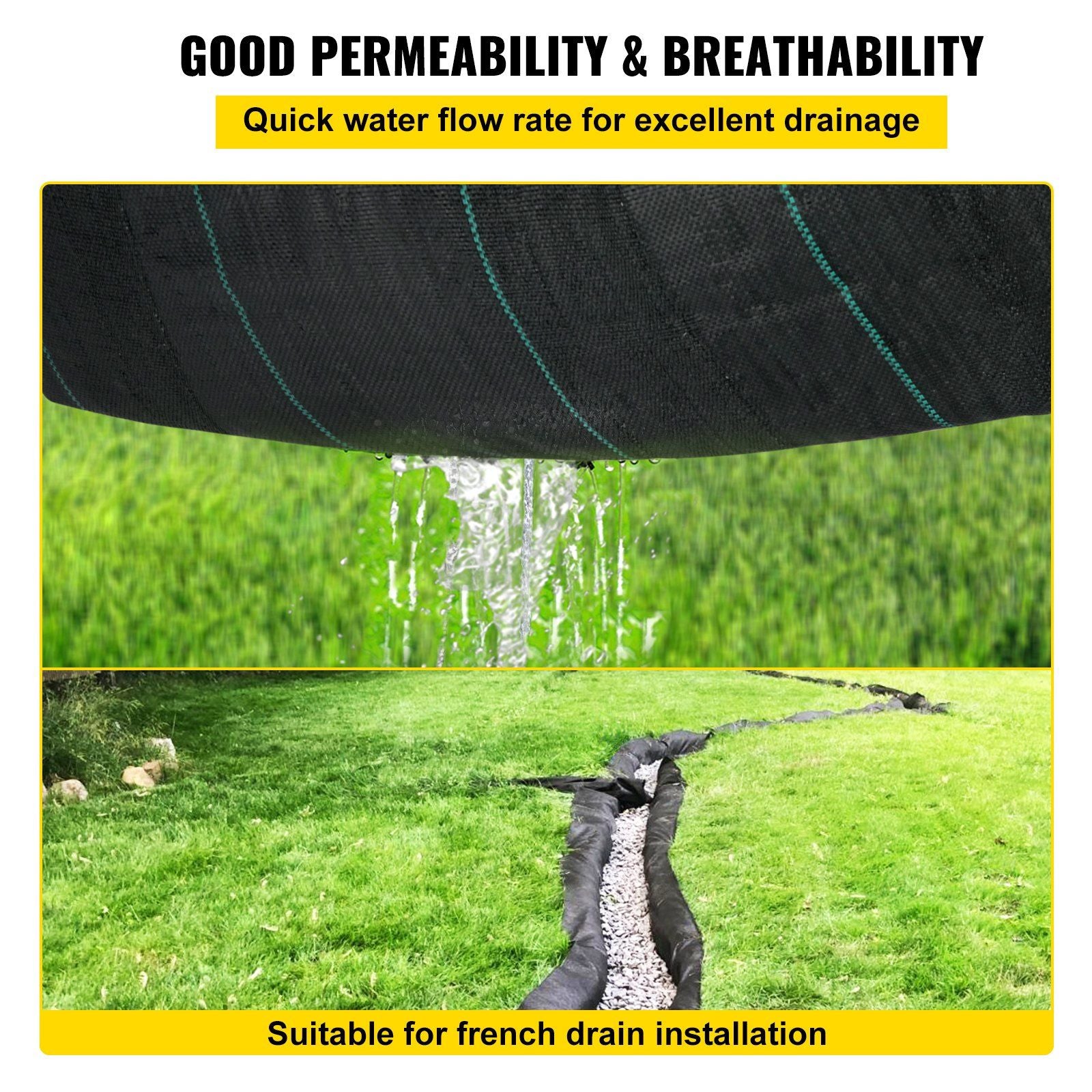 Geotextile Fabric, 3.8 x 15.2 m 3.5oz Woven PP Driveway Drain Cloth with 600lbs Tensile Strength, Heavy Duty Underlayment for Soil Stabilization, Landscaping, Weed Barrier,