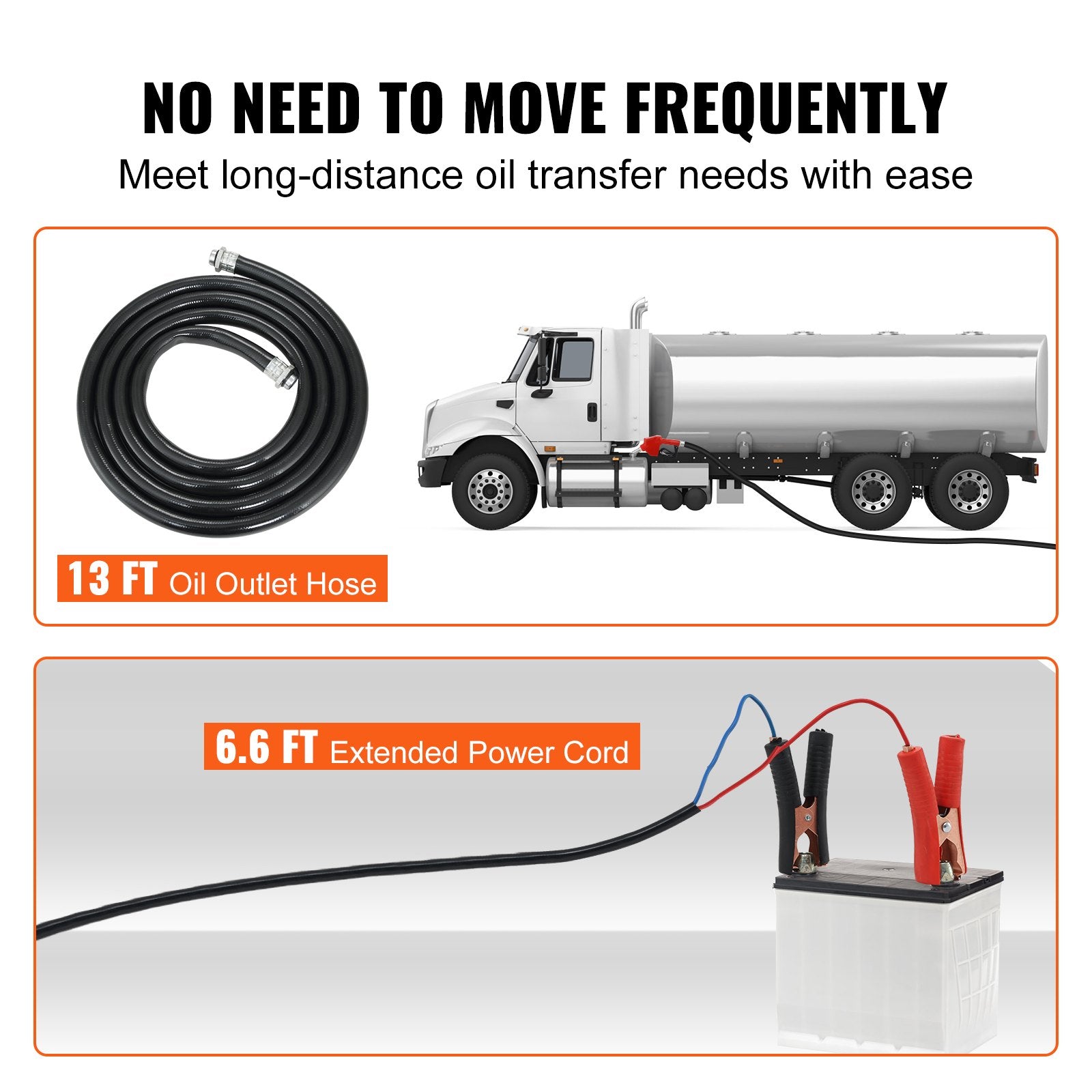 VEVOR Fuel Transfer Pump, 12V DC, 10 GPM, 8 m Lift, Portable Electric Diesel Transfer Extractor Pump Kit with Automatic Shut-off Nozzle, Delivery & Suction Hose for Diesel, Kerosene, Transformer Oil