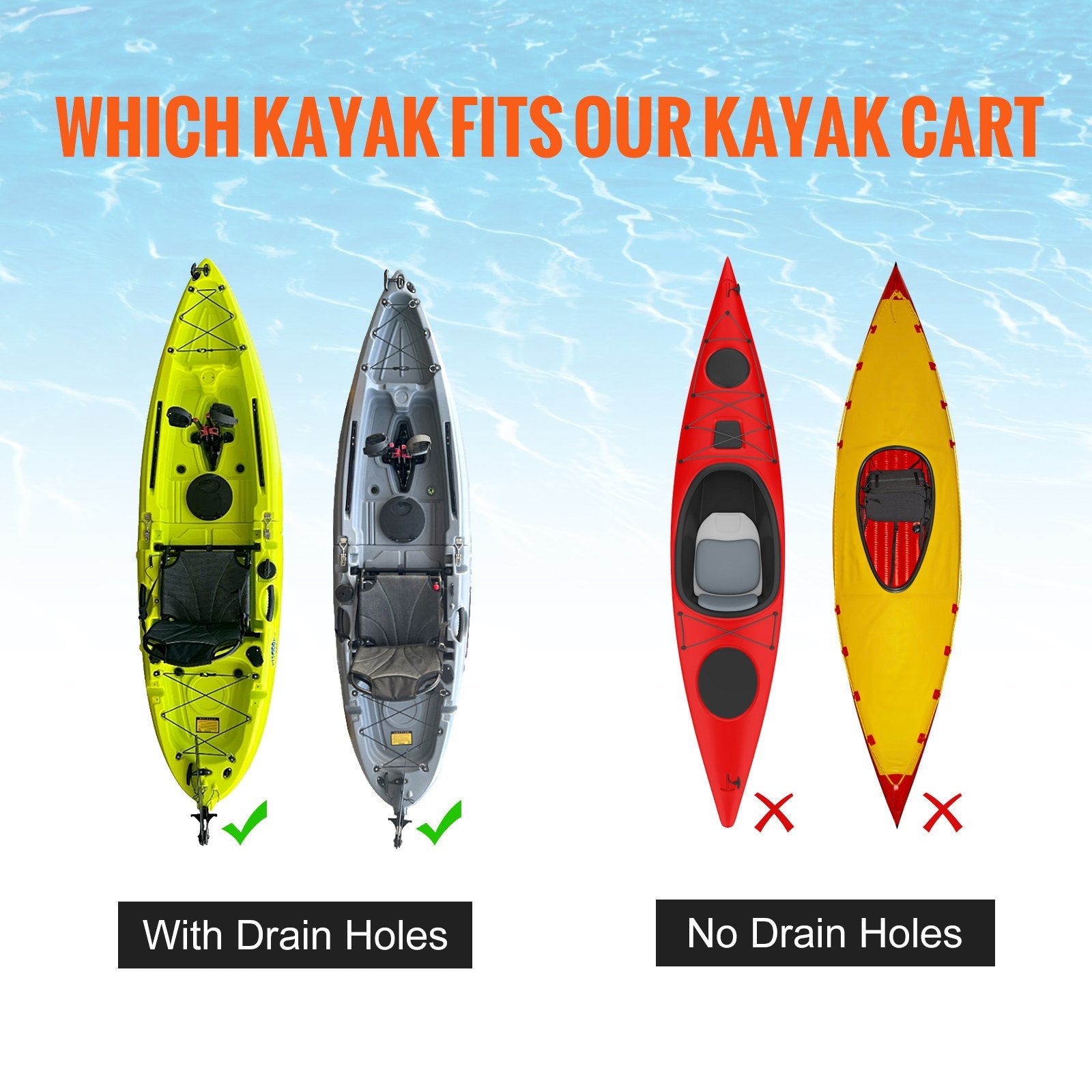 VEVOR Adjustable Kayak Cart Canoe Boat Carrier 280lbs Load with 10'' Solid Tires