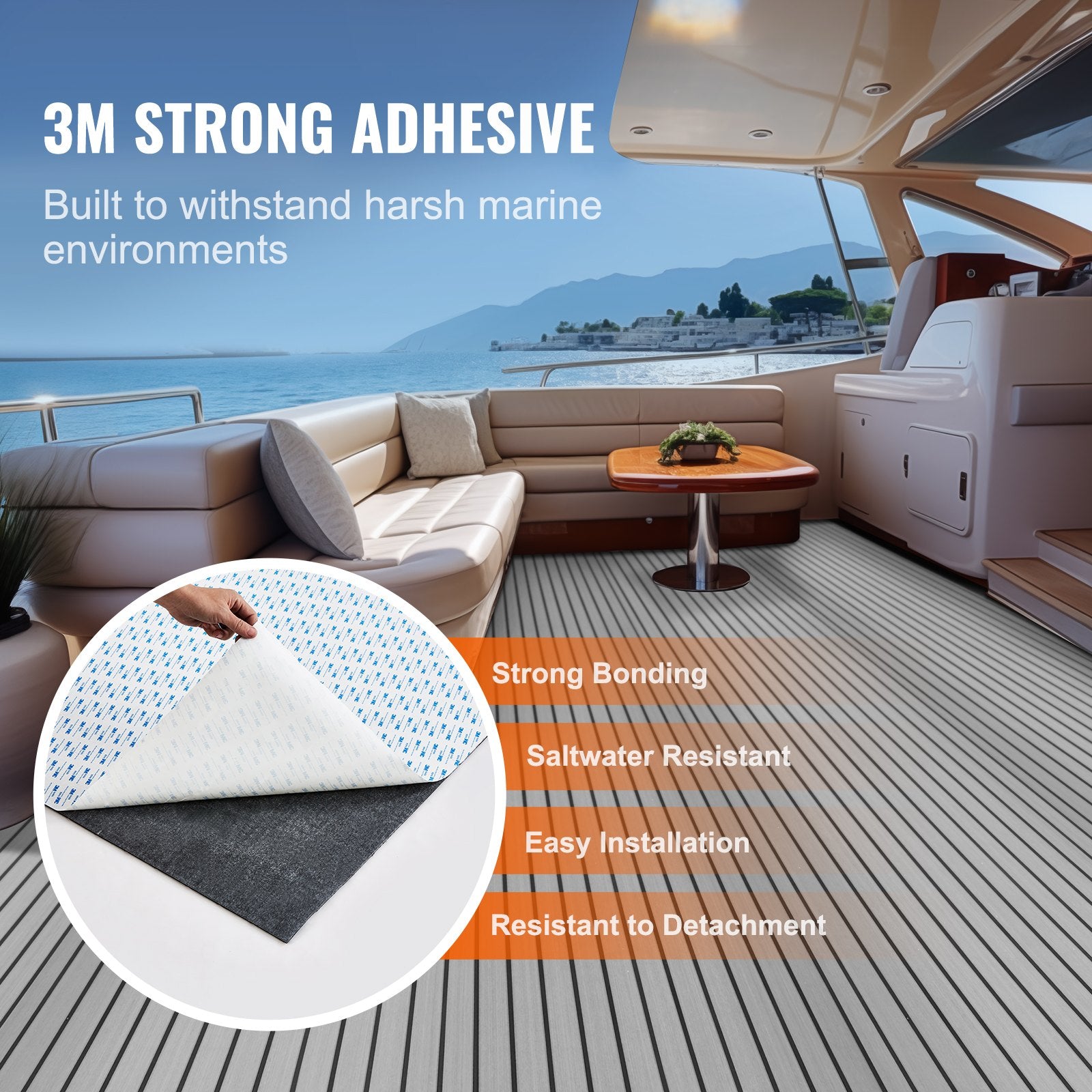VEVOR Boat Flooring, EVA Foam Boat Decking 94.5" x 35.4", Non-Slip Self-Adhesive Flooring, 23.2 sq.ft Marine Carpet for Boats, Yacht, Pontoon, Kayak Decking