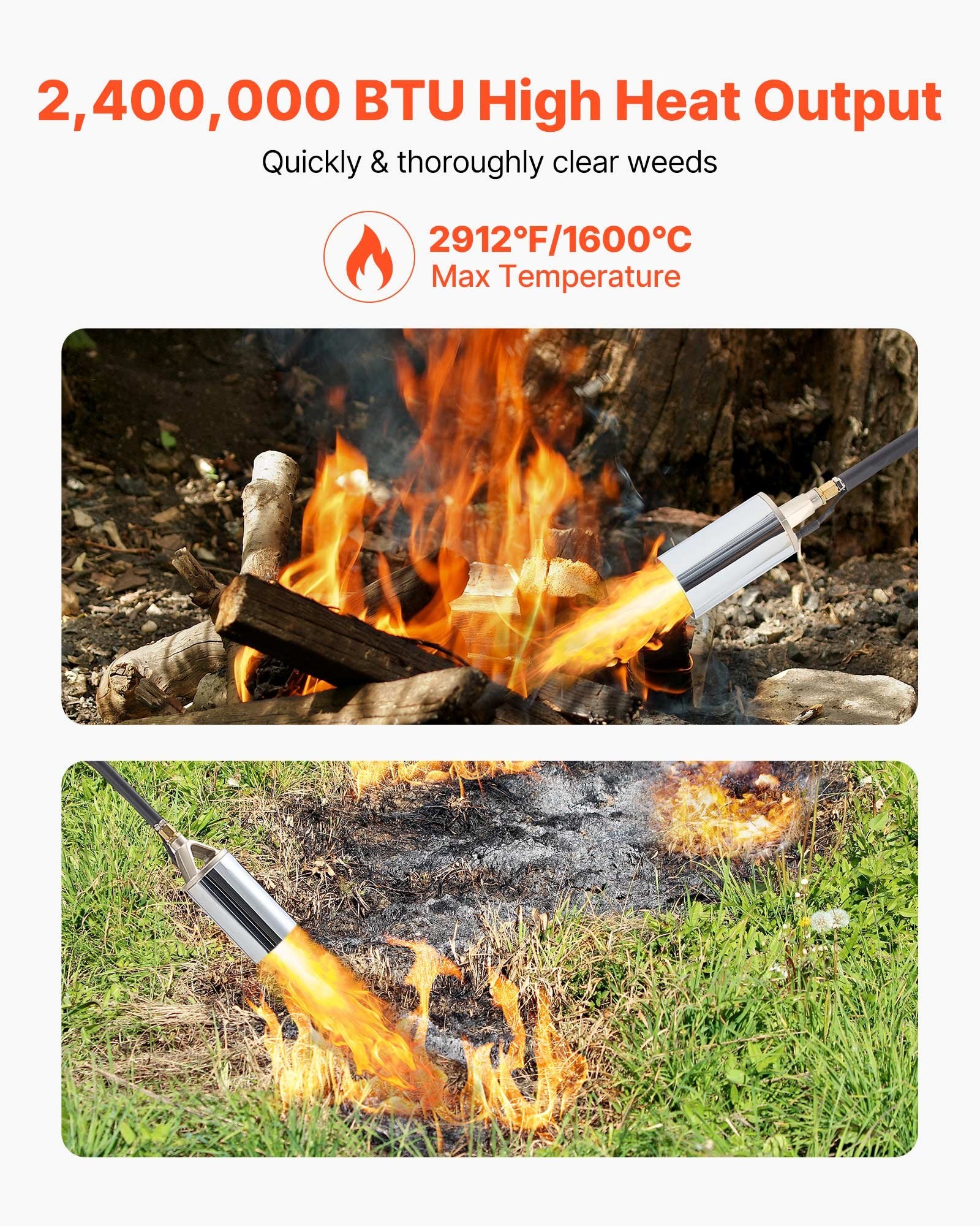 VEVOR Propane Weed Torch Burner Ice Snow Melter 2400000 BTU 3 m Hose Portable