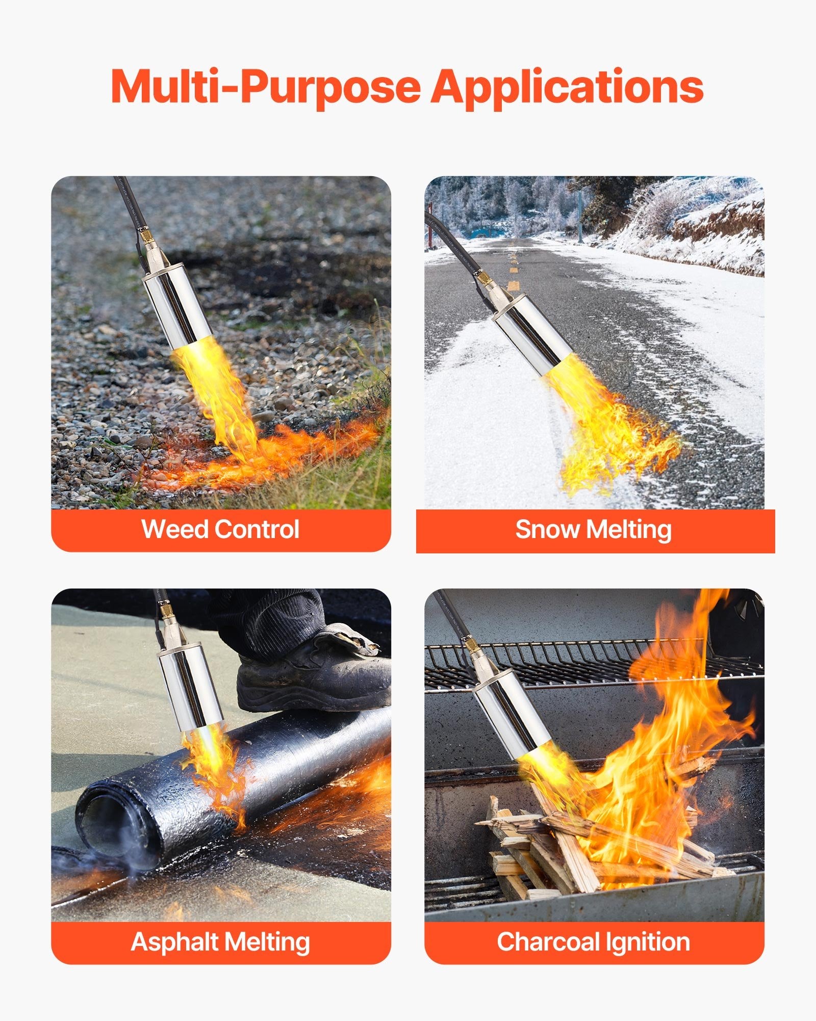 VEVOR Propane Weed Torch Burner Ice Snow Melter 2400000 BTU 3 m Hose Portable