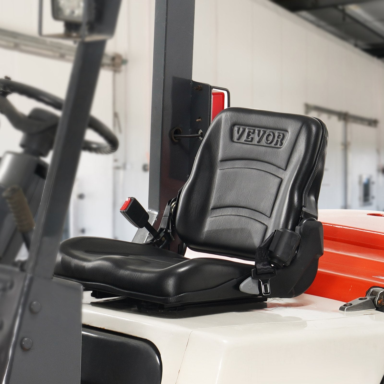VEVOR Universal Forklift Seat, Fold Down Tractor Seat with Adjustable Angle Back, Micro Switch and Retractable Seatbelt, 16-34 cm Slot Forklift Seat for Tractor Loader Excavator