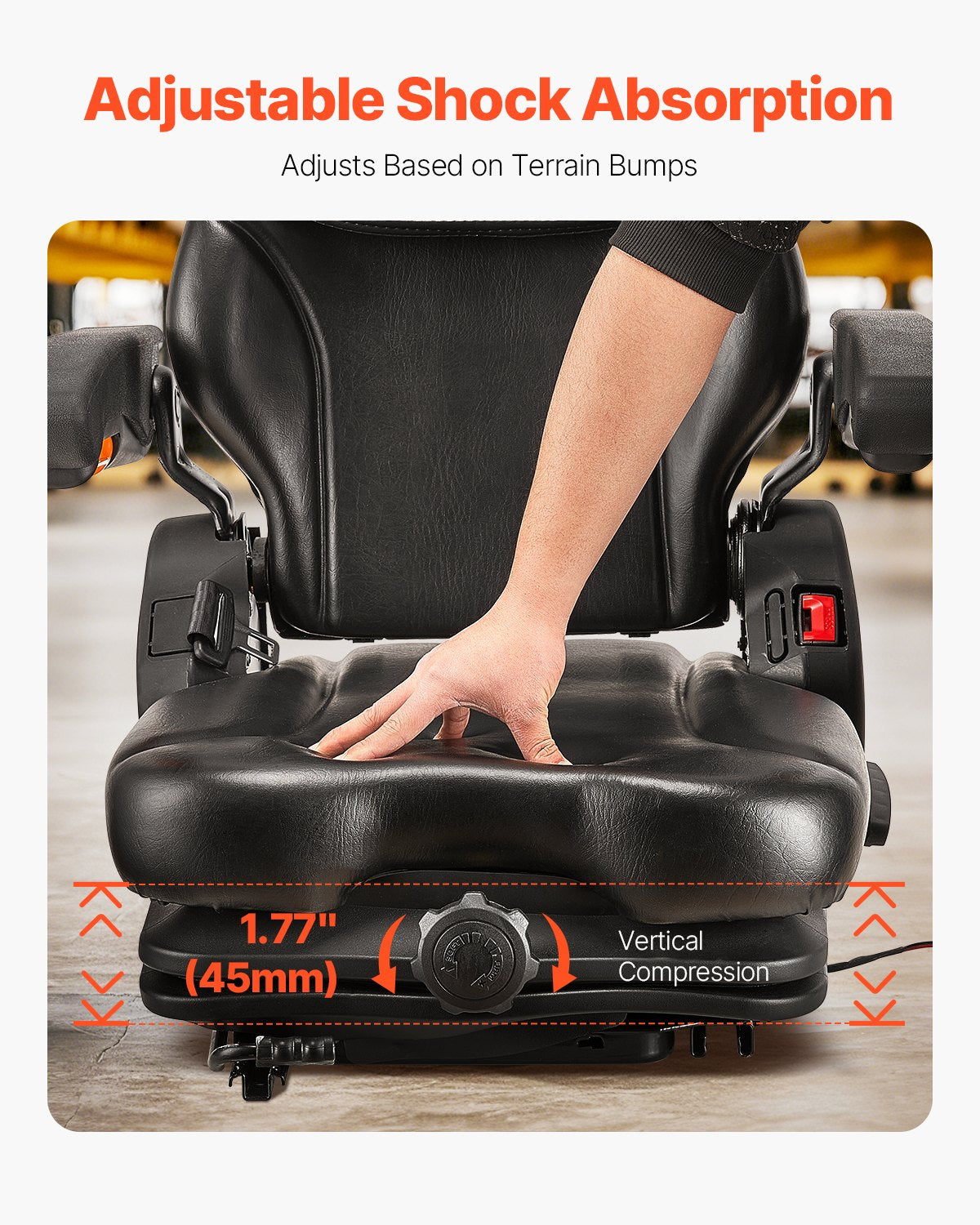 VEVOR Universal Forklift Seat, Tractor Suspension Seat with Adjustable Back, Armrest, Headrest & Safety Belt, Secure Fold Down Tractor Seat with Micro Switch, Lawnmower Seat for Skid Loader Bulldozer