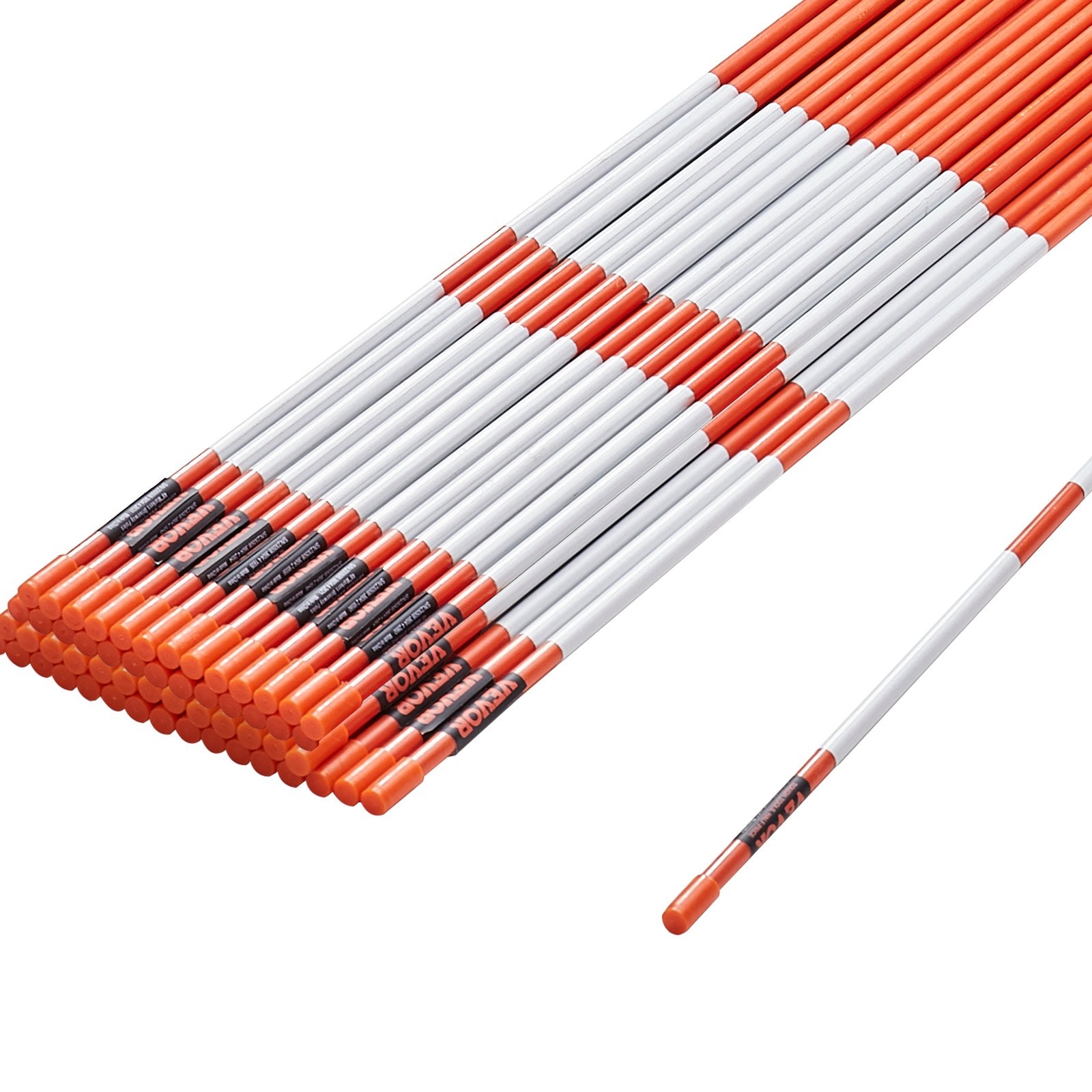 VEVOR Driveway Markers, 50 PCS 121.5 cm, 0.78 cm Diameter Orange Fiberglass Poles Snow Stakes with Reflective Tape, 30 cm Steel Drill Bit & Protection Gloves for Parking Lots, Walkways Easy Visibility