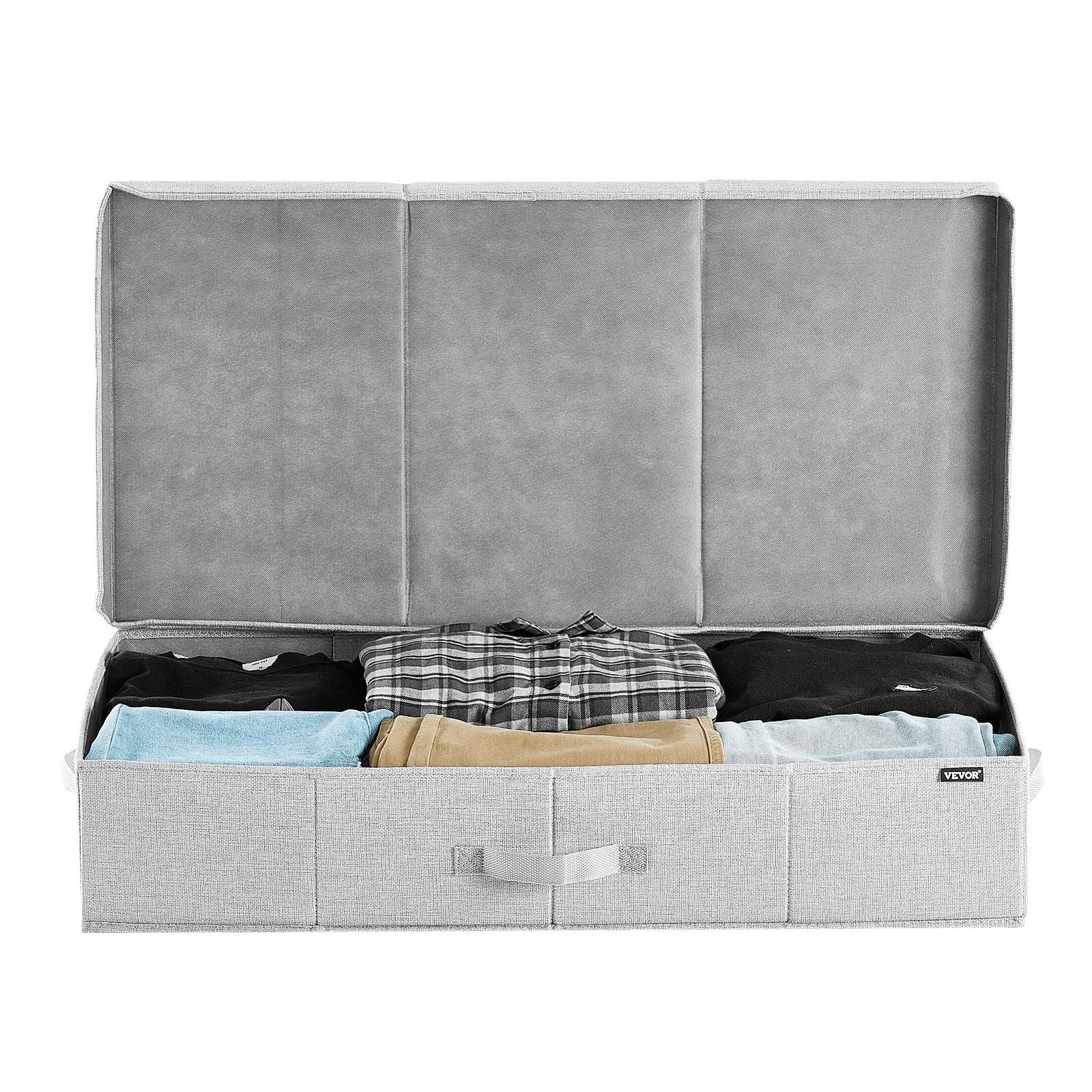 Under Bed Storage with Lids, 805 x 405 x 155 mm, 48L Large Underbed Clothes Storage Containers, Low Profile Gray Under Bed Drawer Shoe Organizer Bins Box for Blanket Shoe Bedroom, 2 Pack