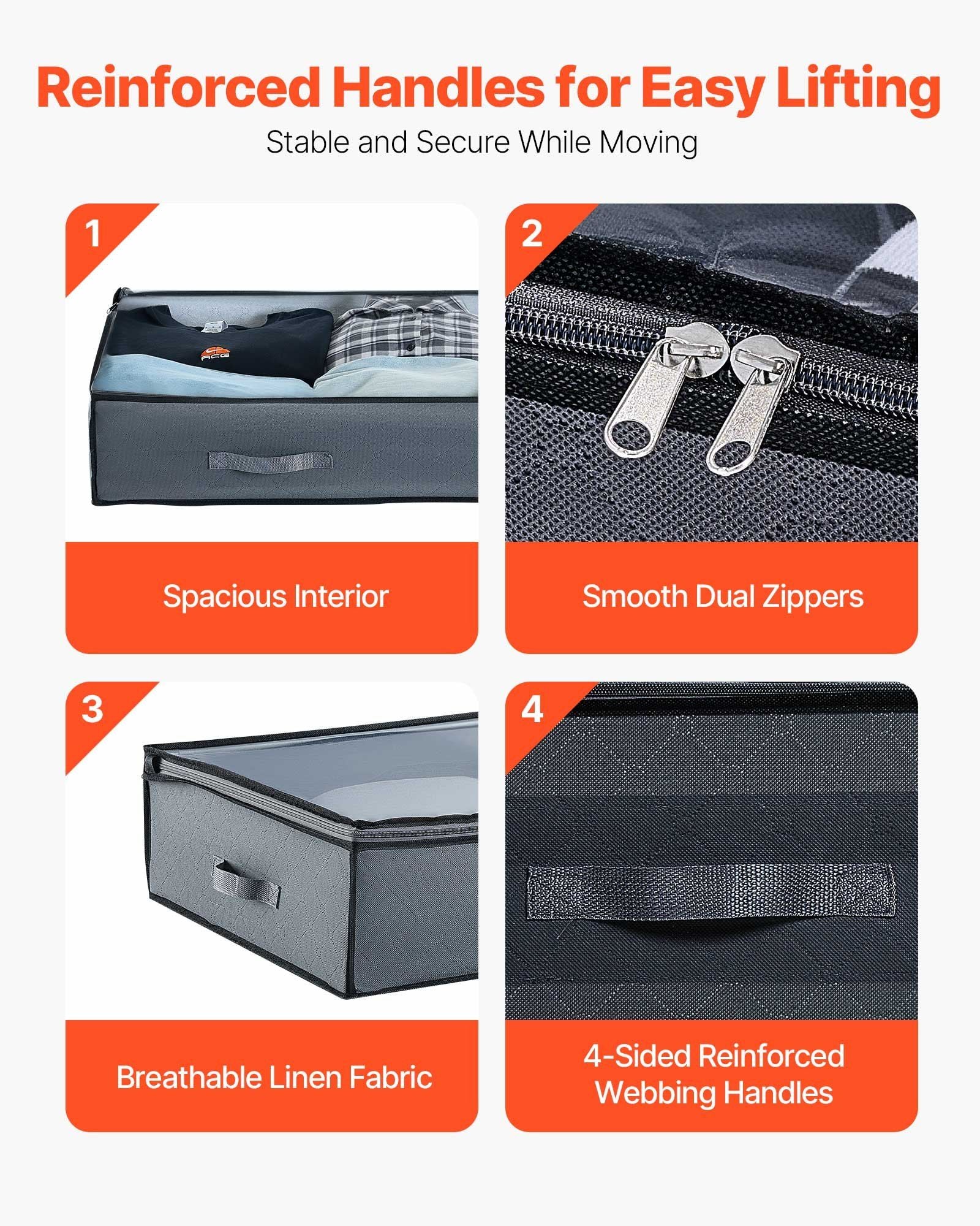 Under Bed Storage with Clear Lids, 996 x 500 x 180 mm, 90L Large Underbed Clothes Storage Containers, Low Profile Under Bed Drawer Shoe Organizer Bins Box for Blanket Shoe Bedroom, 4 Pack
