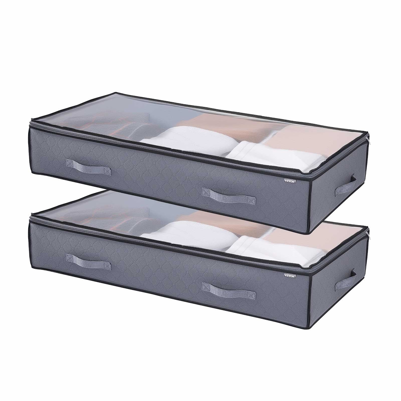 Under Bed Storage with Clear Lids, 996 x 500 x 180 mm, 90L Large Underbed Clothes Storage Containers, Low Profile Under Bed Drawer Shoe Organizer Bins Box for Blanket Shoe Bedroom, 4 Pack