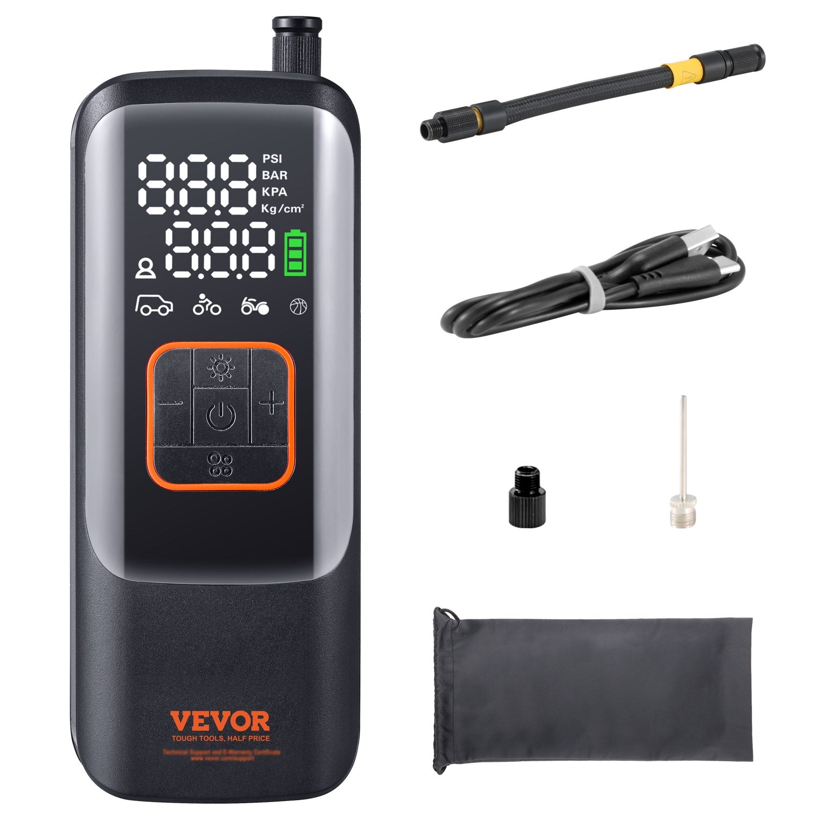 VEVOR Tire Inflator Portable Air Compressor, 150 PSI Electric Air Pump, 4000mAh Rechargeable Tire Pump with Auto-Off Function, LCD Pressure Gauge, 3 Nozzles, LED Light for Car Motorcycle Bike Ball