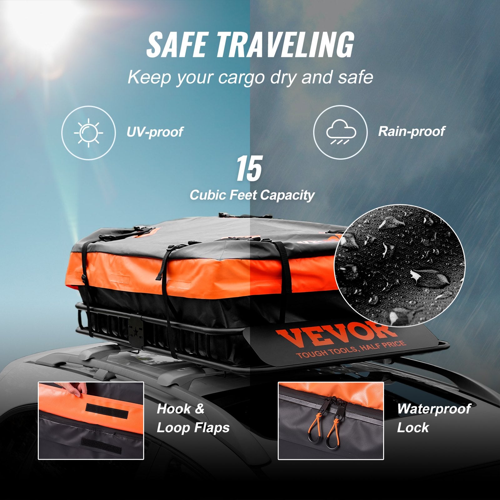 VEVOR Roof Rack Cargo Basket 200 LBS 51"x36"x5" for SUV Truck with Luggage Bag