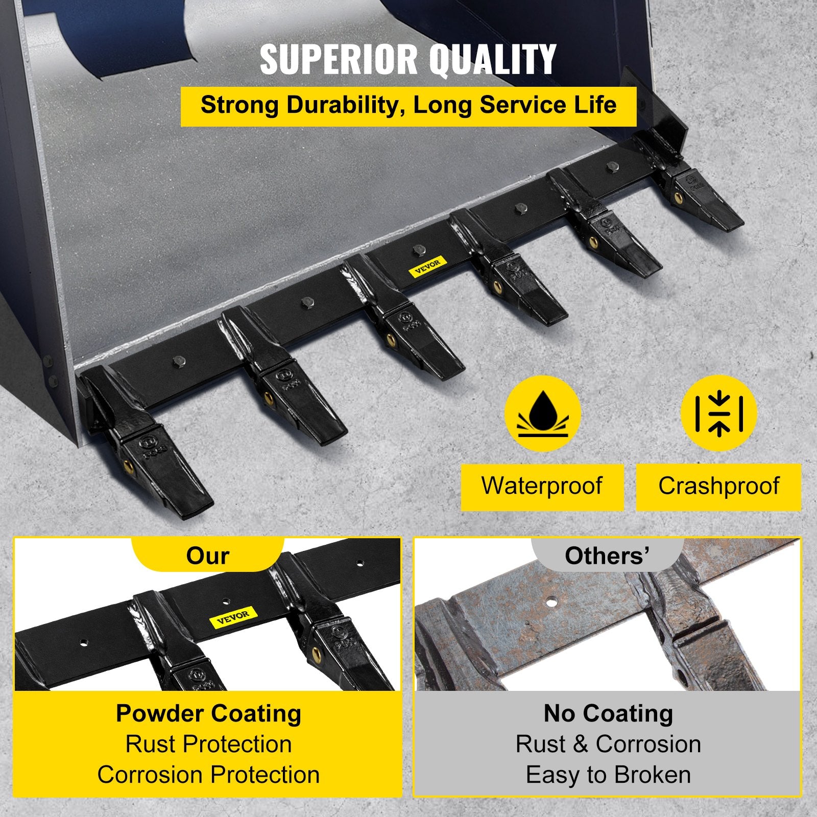 VEVOR Bucket Tooth Bar, 48in Inside Bucket Width Tractor Bucket Teeth, 9.84in Teeth Space Tooth Bar for Loader Bucket 23TF, Bolt on Tooth Bucket Enables Penetration of Compacted Soil
