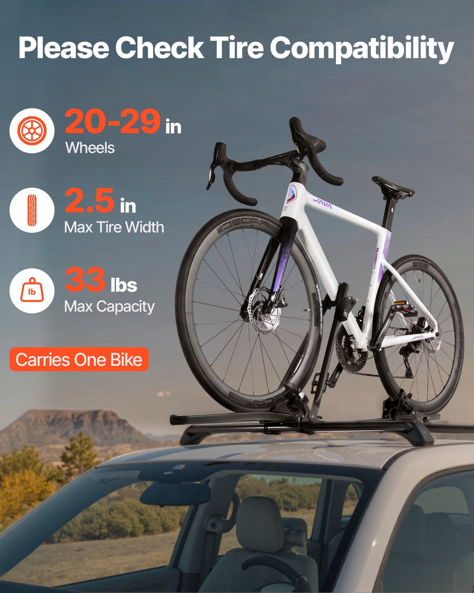 Roof Bike Rack, 15 kg Capacity, Upright Roof Mount Bicycle Rack with Secure Locking System for Most Standard Crossbars, Aluminum Upright Rooftop Bike Rack, 1 Bike Carrier for Car SUV, Black