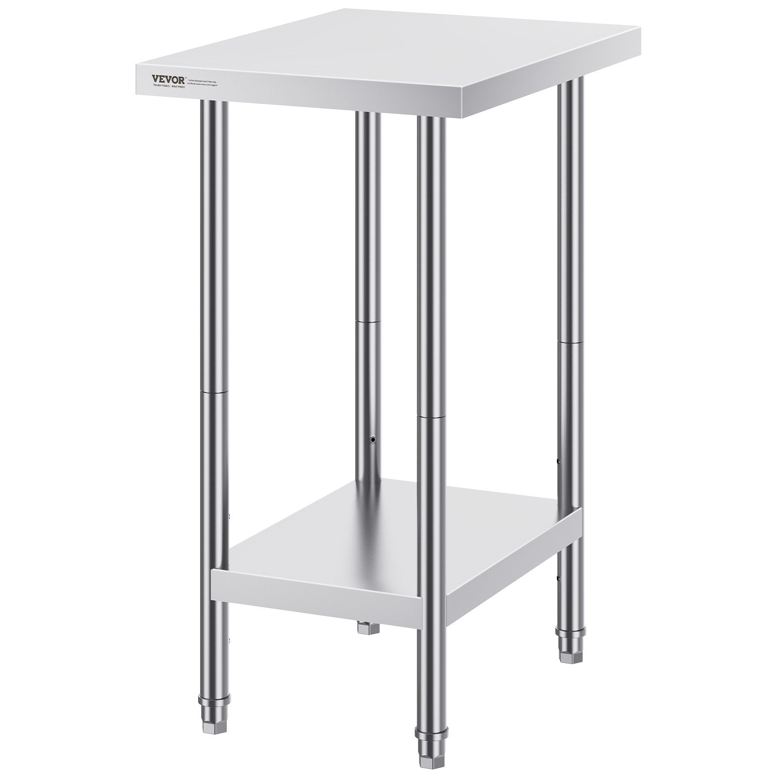 VEVOR Stainless Steel Prep Table, 24 x 18 x 34 Inch, Heavy Duty Metal Worktable with 3 Adjustable Height Levels, Commercial Workstation for Kitchen Garage Restaurant Backyard