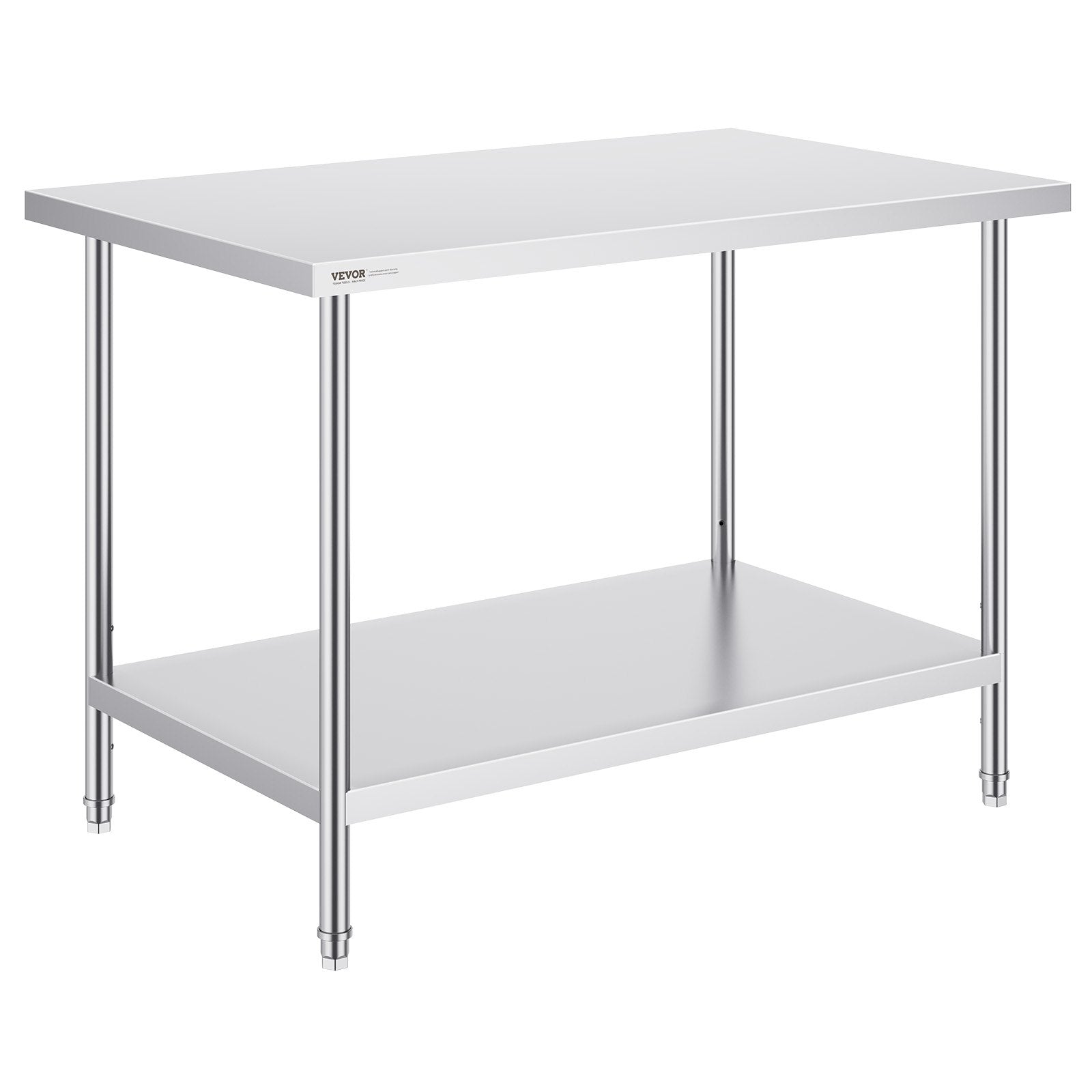VEVOR Stainless Steel Prep Table, 30 x 48 x 34 Inch, Heavy Duty Metal Worktable with 3 Adjustable Height Levels, Commercial Workstation for Kitchen Garage Restaurant Backyard
