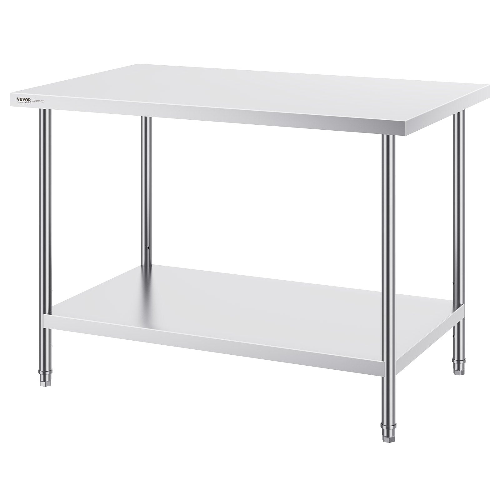 VEVOR Stainless Steel Prep Table, 30 x 48 x 34 Inch, Heavy Duty Metal Worktable with 3 Adjustable Height Levels, Commercial Workstation for Kitchen Garage Restaurant Backyard