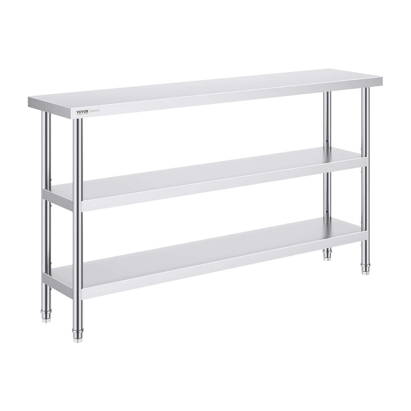 Stainless Steel Food Prep Table, 356 x 1524 x 864 mm Commercial Kitchen Worktable, with 2 Adjustable Undershelf, Heavy Duty Prep Table Metal Work Table for BBQ, Kitchen, Home, and Garage