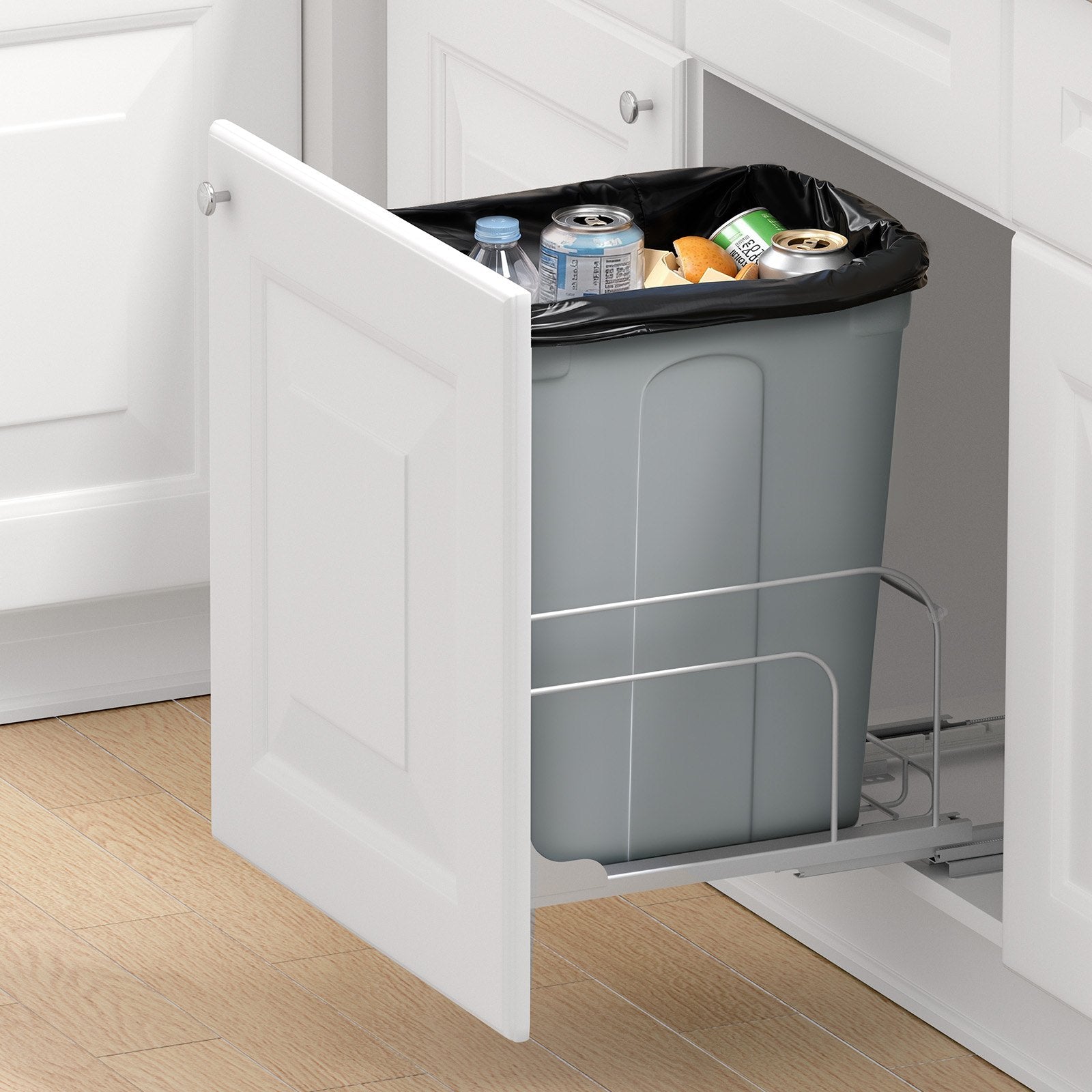 VEVOR Pullout Trash Can for Kitchen Cabinets, Garbage Waste Recycling Bin, Under Mount Waste Container, with Heavy Duty Metal Soft Close Sliding System and Door Kit, for Sink, Under Counter