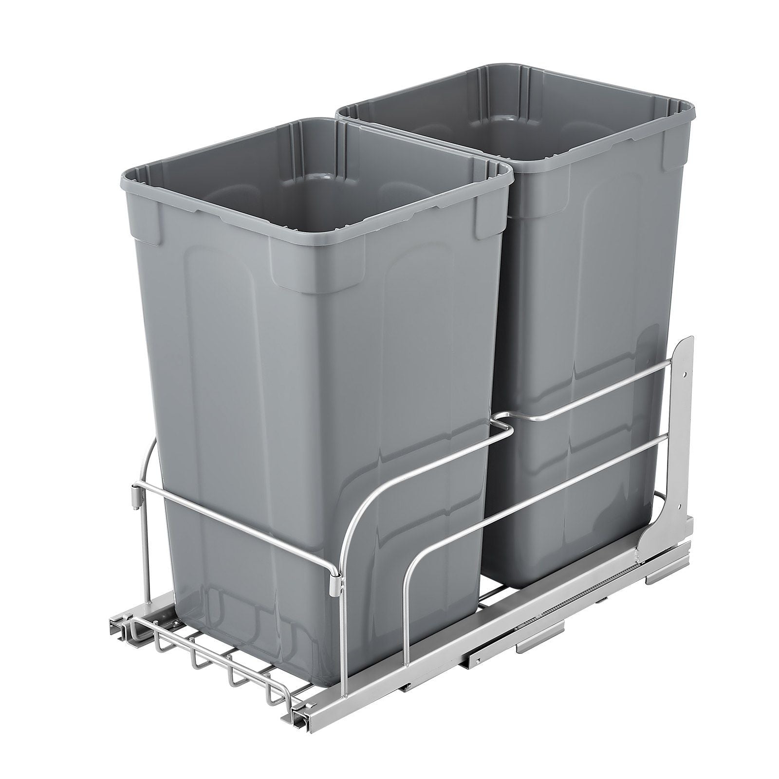 Pull-Out Trash Can, 27 QT x2 Double Under Mount Kitchen Waste Container, Heavy Duty Garbage Recycling Bin with Door Kit and Soft Close Slide, for Kitchen Cabinet, Sink, Under Counter (Grey)