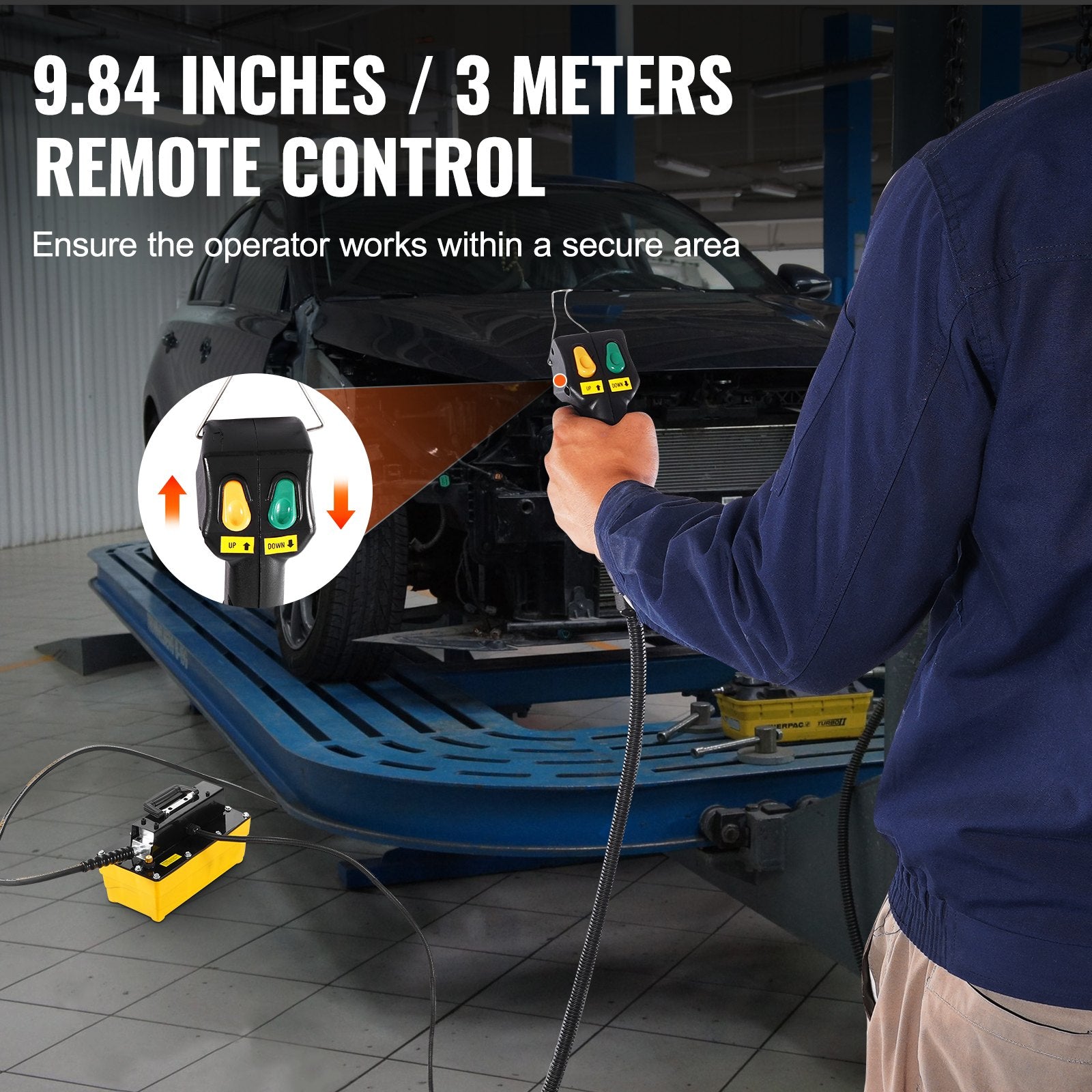 VEVOR 10,000PSI Air Hydraulic Pump, 2.3 L Reservoir, NPT 3/8 In Oil Outlet, NPT 1/4 In Inlet, Air Actuated Foot Pump with Remote Control Actuator, for Automobile Frame Machine & Hydraulic Press