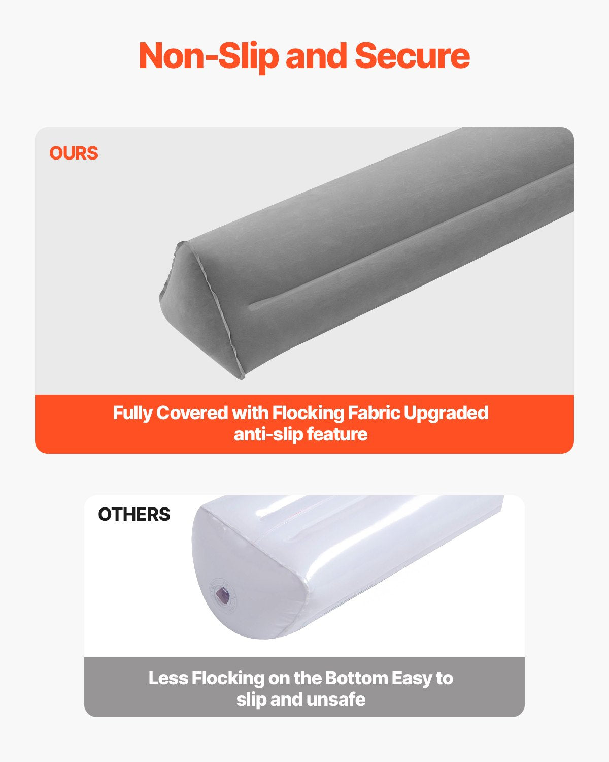 VEVOR Bed Bumper for Toddlers, 47.4-inch Inflatable Bed Guard Rail with Hand Pump, Non-Slip Flocking Toddler Bedrail Bumper for Twin, Full, Queen & King Beds, Lightweight and Portable (2 Packs)