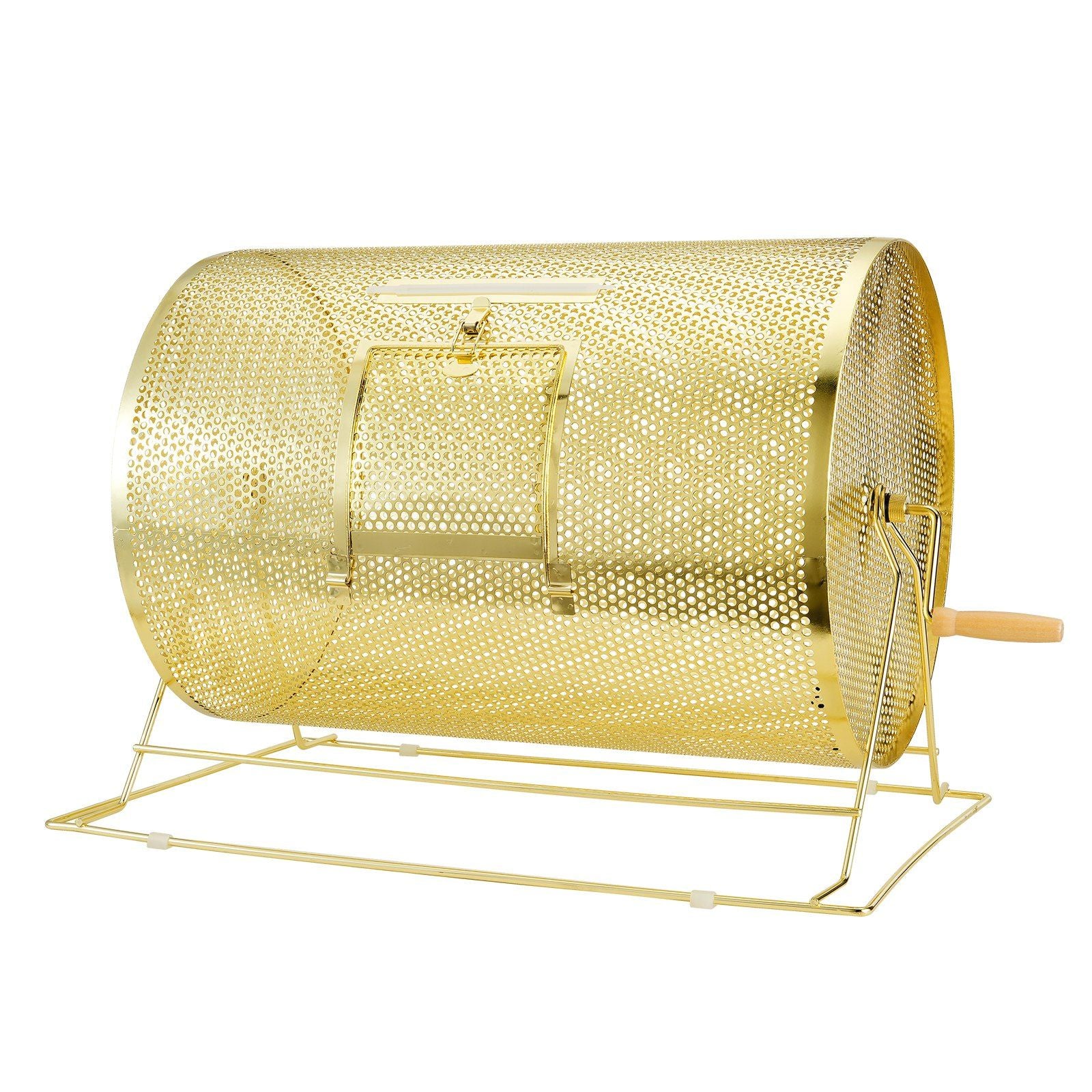 Raffle Drum, 14.8 x Ø21.26 inch Brass Plated Raffle Ticket Spinning Cage, Holds 10000 Tickets or 300 Ping Pong Balls, Metal Lottery Spinning Drawing with Wooden Turning Handle, for Bingo Ballot