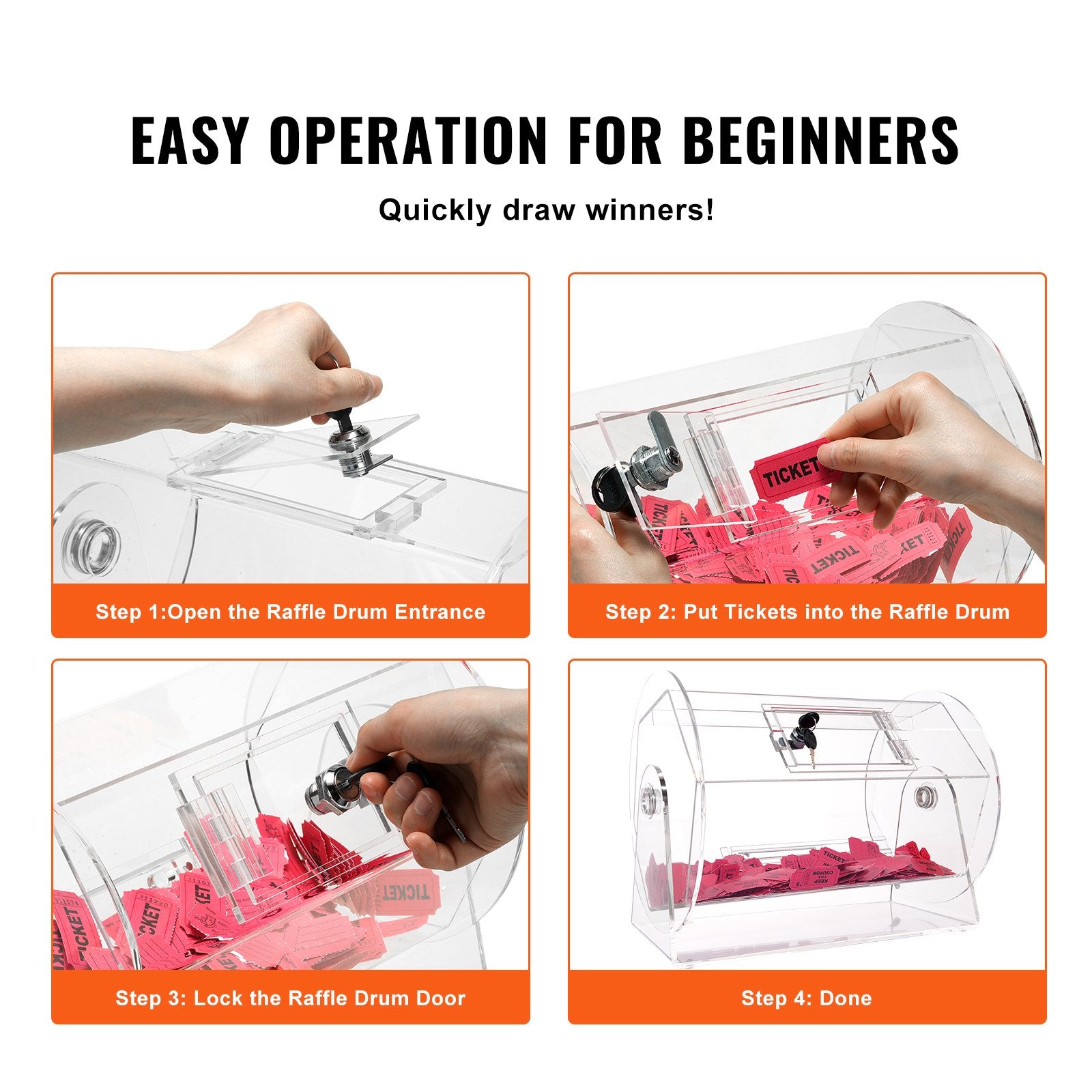 VEVOR Acrylic Raffle Drum, Holds 5000 Tickets or 200 Raffle Balls, Professional Raffle Ticket Spinning Cage with 2 Keys, Transparent Lottery Spinning Drawing, Raffle Ticket Box for Lottery Games Bingo