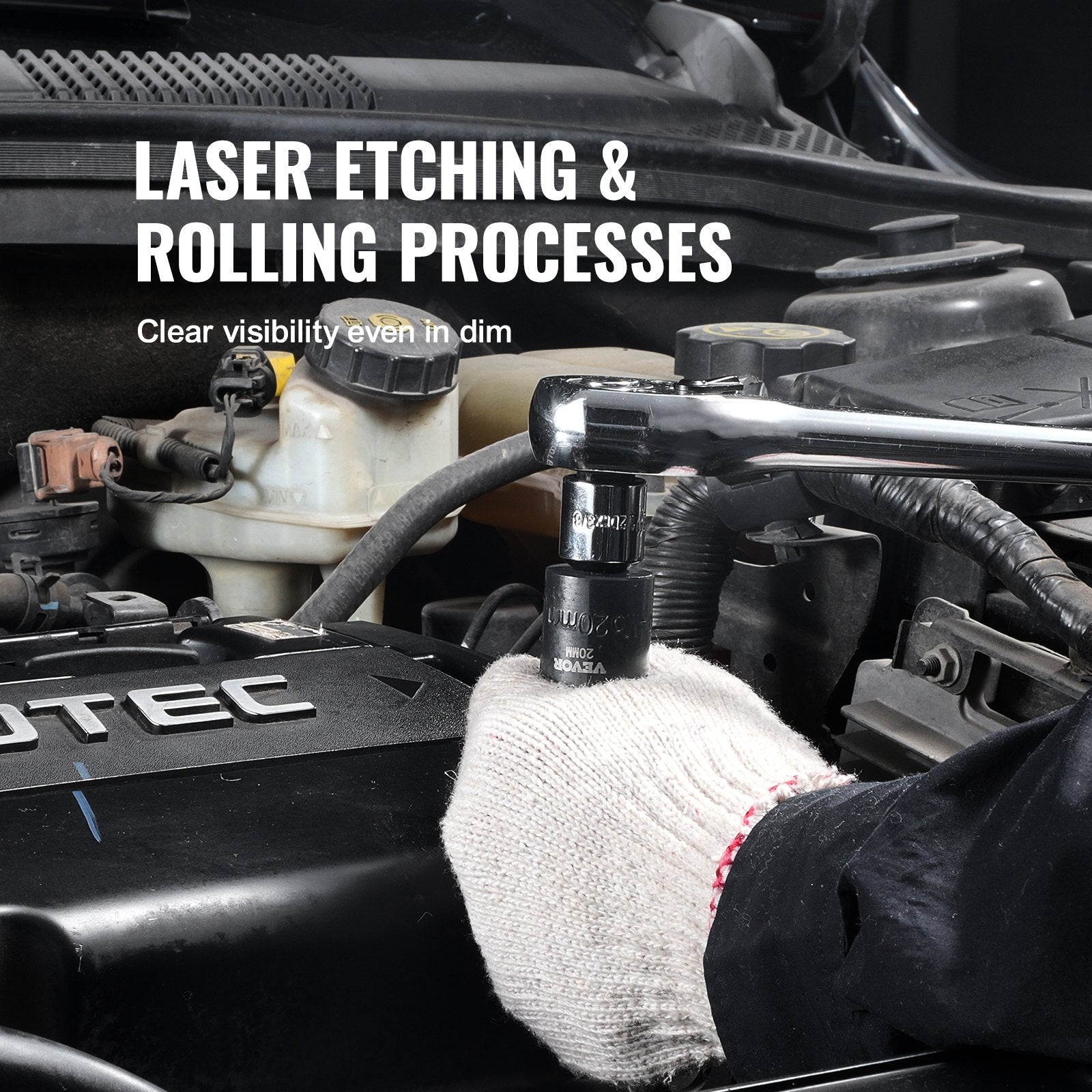 VEVOR 3/8" Drive Impact Socket Set, 14 Piece Shallow Socket Set Metric 7-20mm, 6 Point Cr-Mo Alloy Steel for Auto Repair, Easy-to-Read Size Markings, Rugged Construction, Includes Storage Case