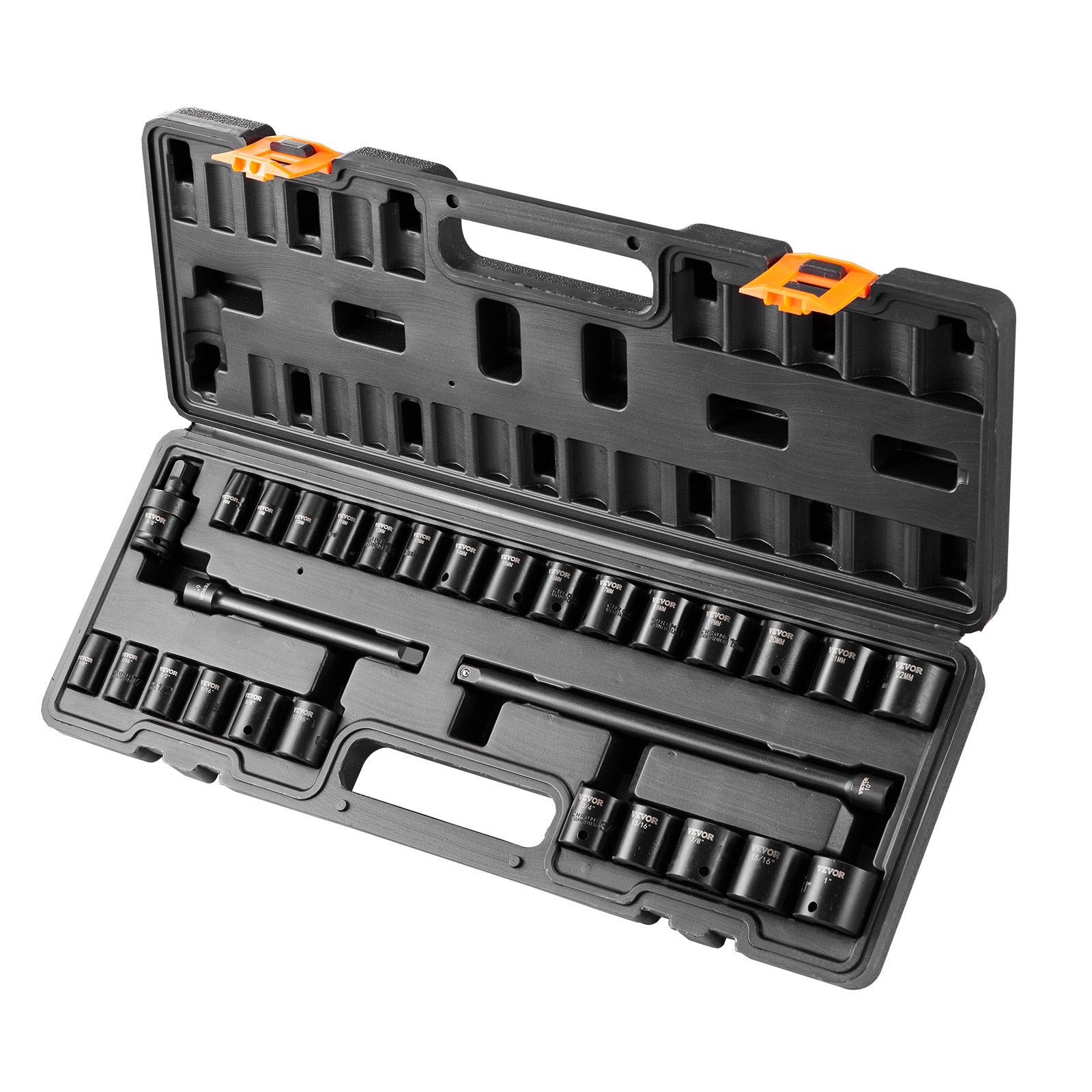 VEVOR Impact Sockets Set 29pcs 6-Point 3/8in Drive Bit Ratchet Tool Kit Case