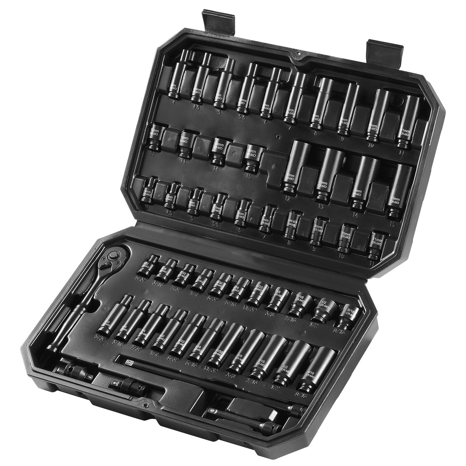 VEVOR 1/4" Drive Impact Socket Set, 55 Piece Deep & Shallow Socket Set SAE 5/32"-9/16" and Metric 4-15mm, 6 Point CR-V Alloy Steel for Auto Repair, Easy-to-Read Size Markings, Storage Case