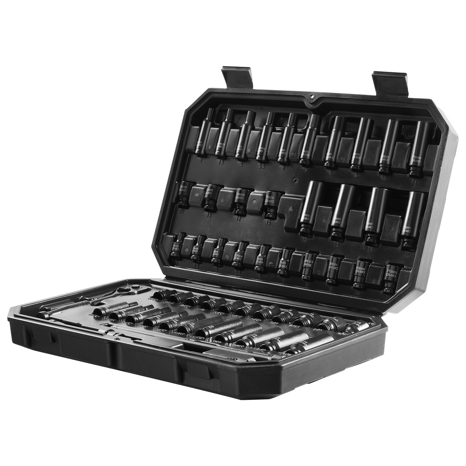VEVOR 1/4" Drive Impact Socket Set, 55 Piece Deep & Shallow Socket Set SAE 5/32"-9/16" and Metric 4-15mm, 6 Point CR-V Alloy Steel for Auto Repair, Easy-to-Read Size Markings, Storage Case