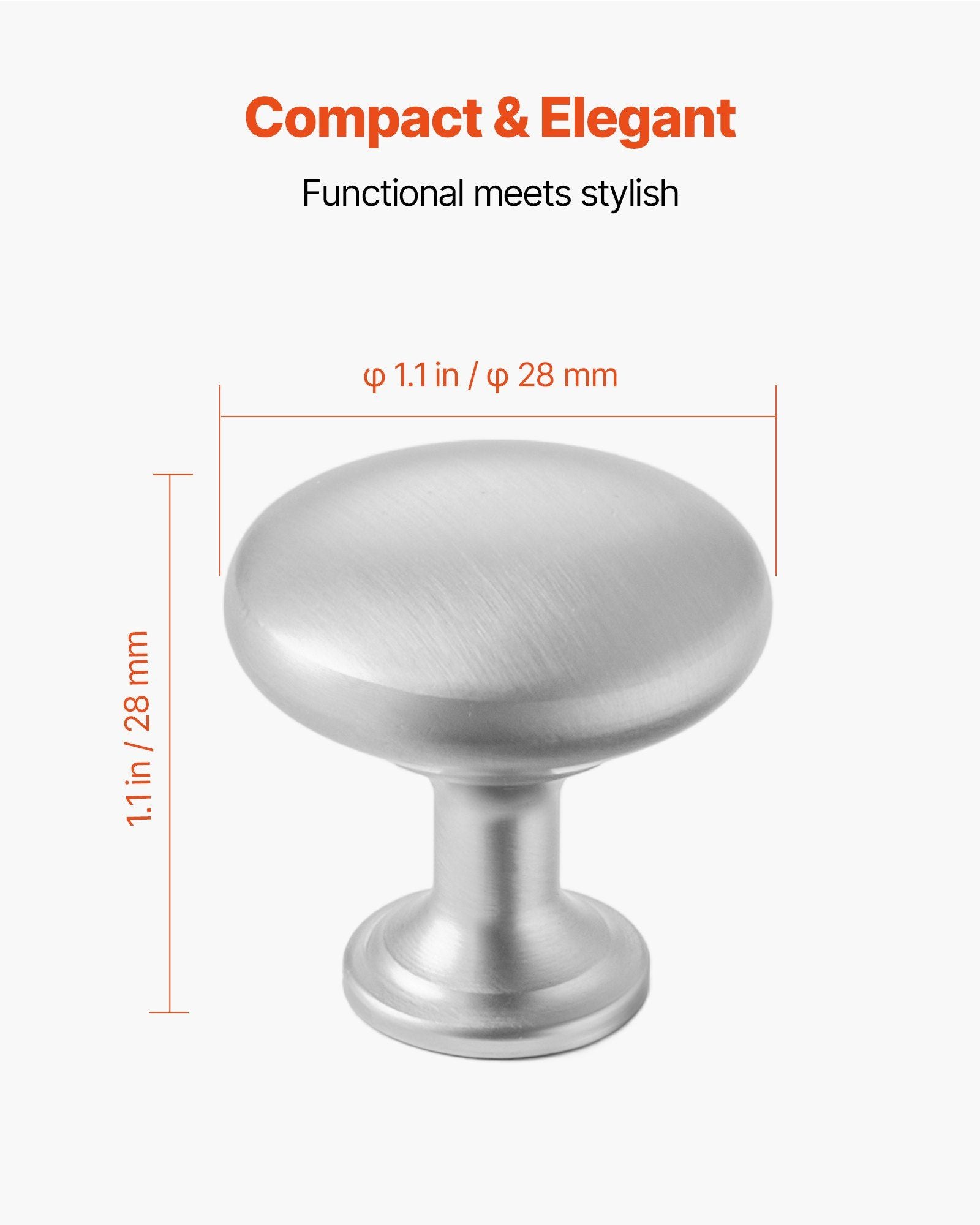 Cabinet Knobs, 25 Pack, 28 mm Zinc Alloy Drawer Pulls Door Handles, Mushroom Kitchen Solid Knobs Dresser Handles, Cupboard Hardware with Screws for Bathroom Closet Cabinets Drawers, Nickel Color