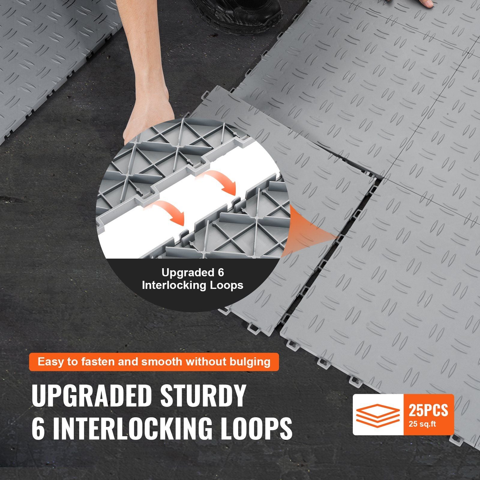 Garage Tiles Interlocking, 305 x 305 x 13.4 mm 25 Pack Garage Floor Covering Tiles, Non-Slip Double-Sided Texture Garage Flooring Tiles, for Garages, Basements, Repair Shops, Silver